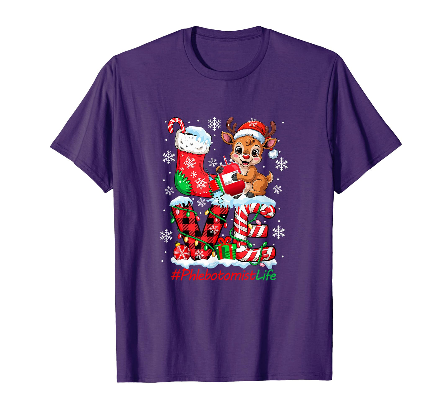 Love Phlebotomist Tools Christmas Santa Reindeer Job Team T-Shirt