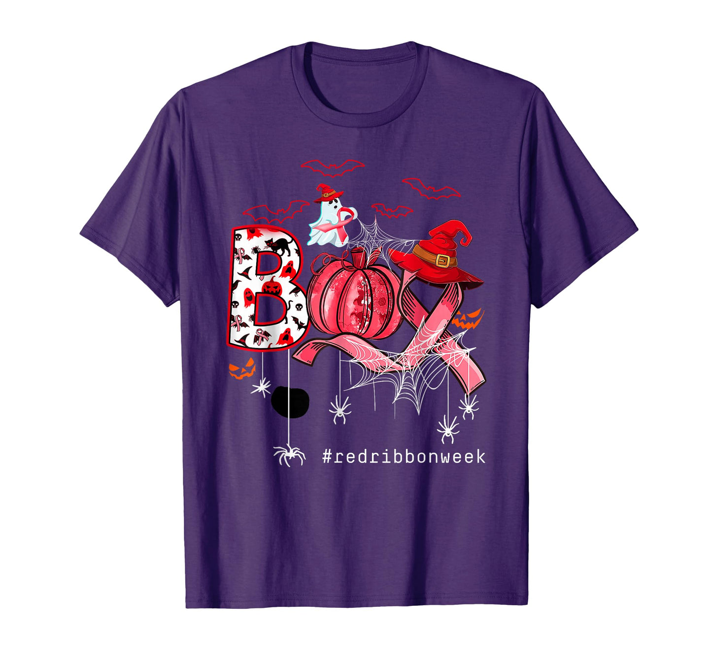 Groovy Boo Halloween Red Ribbon Week Awareness Ghost Witch T-Shirt