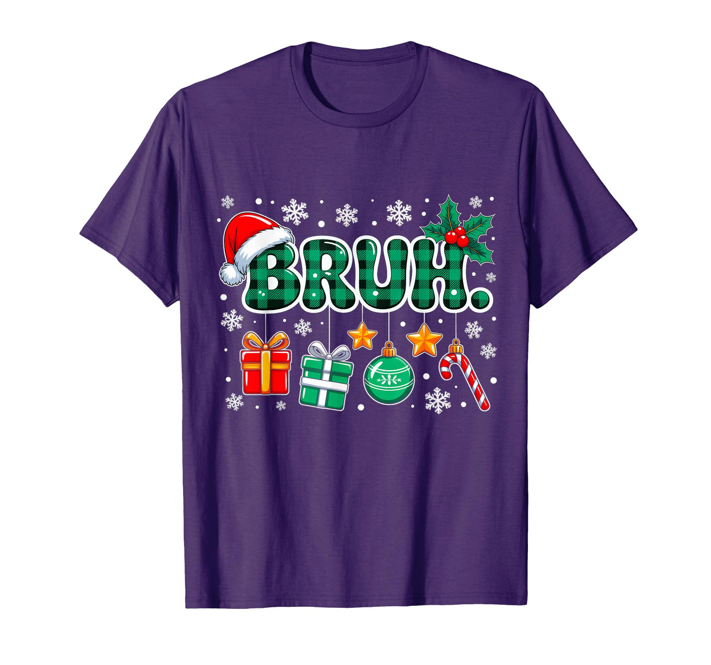 Bruh Funny Christmas Green Plaid Teens Boys Kid Xmas Pajamas T-Shirt