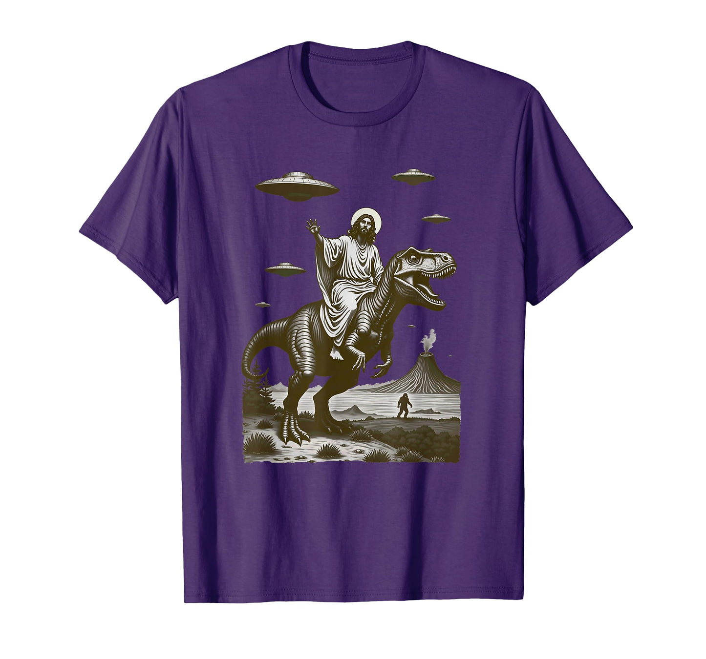 Jesus on Dinosaur Alien Flying Saucer Bigfoot T-Shirt