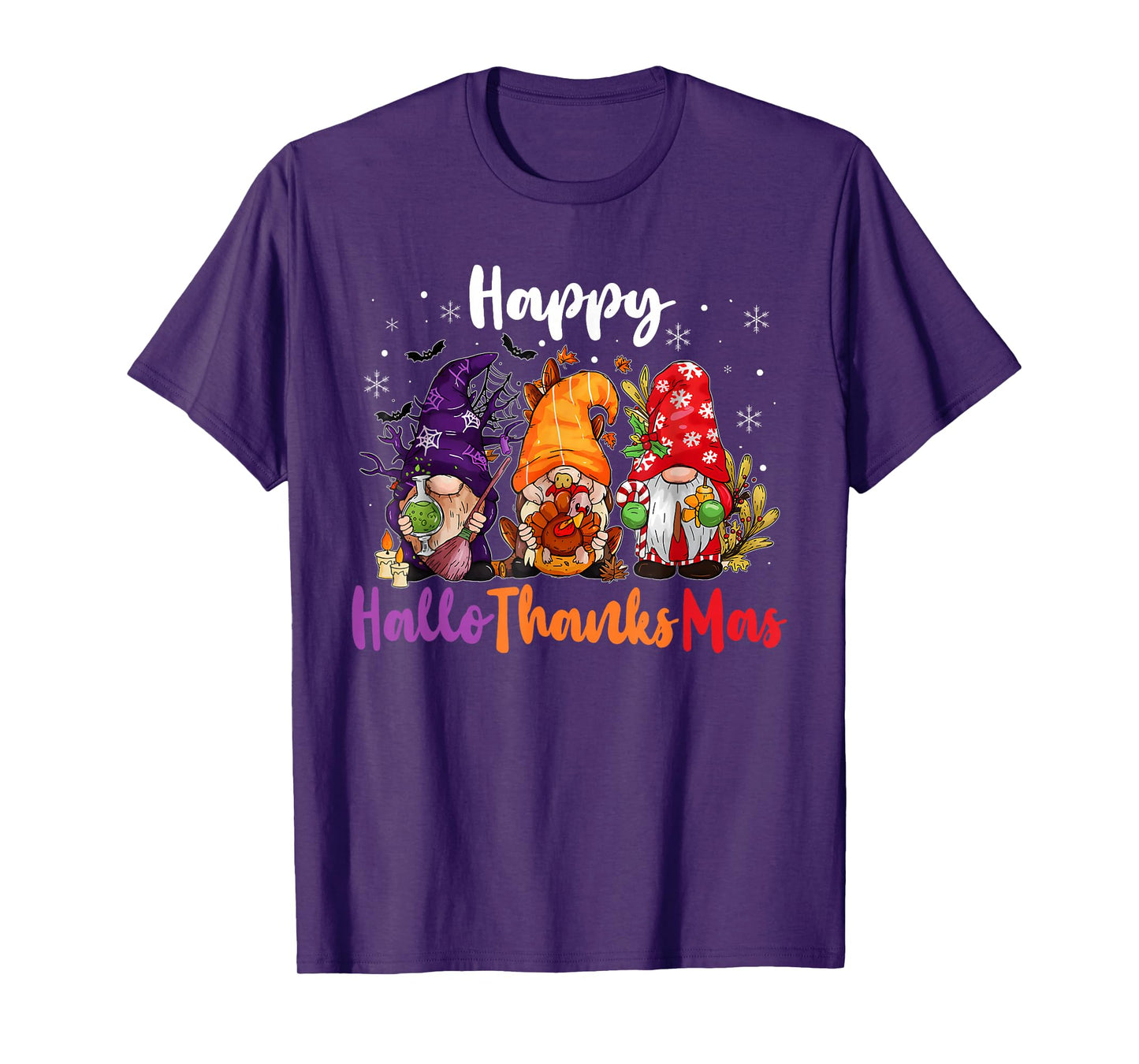 Happy Hallothanksmas Gnomes Lover Halloween Merry Christmas T-Shirt