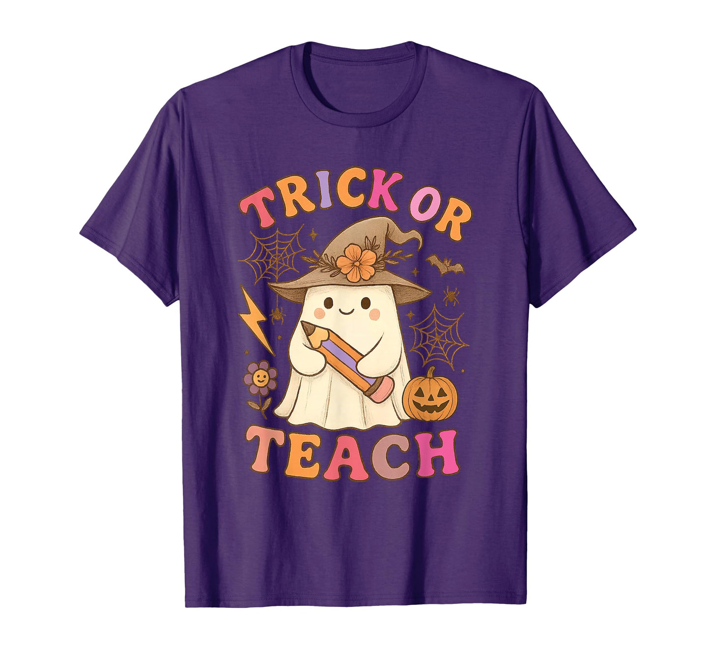 Trick or Teach Cute Witch Ghost Halloween Teacher T-Shirt