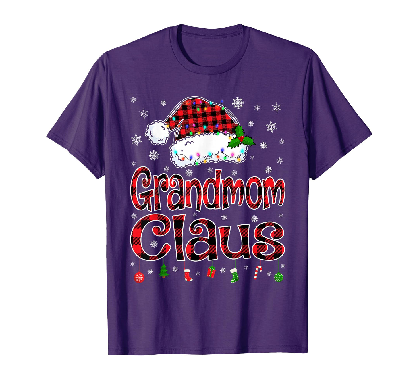 Grandmom Claus Christmas Lights Xmas Pajama Matching Family T-Shirt