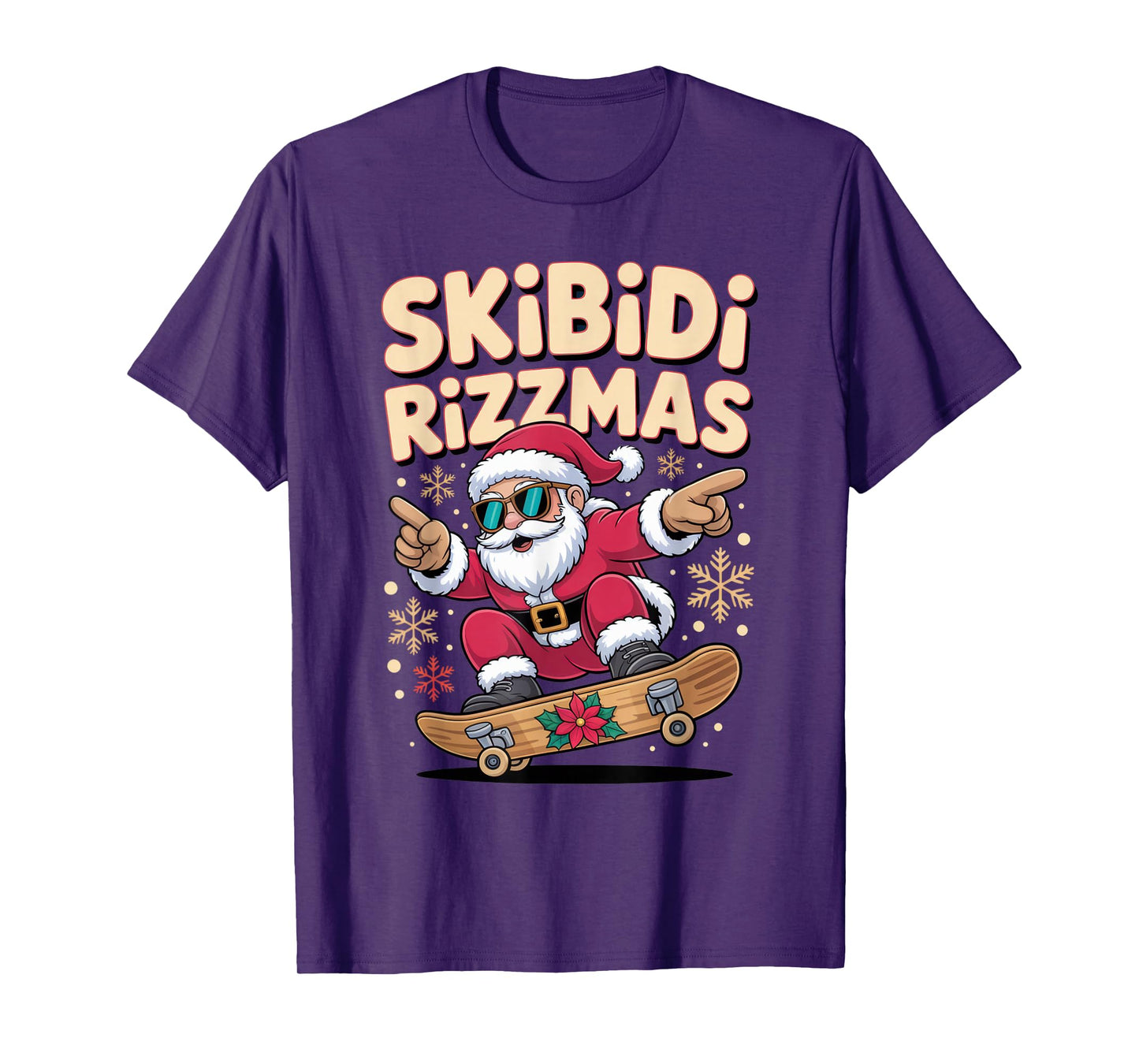 Skibidi Rizzmas Cool Santa Skateboarding Christmas Fun T-Shirt