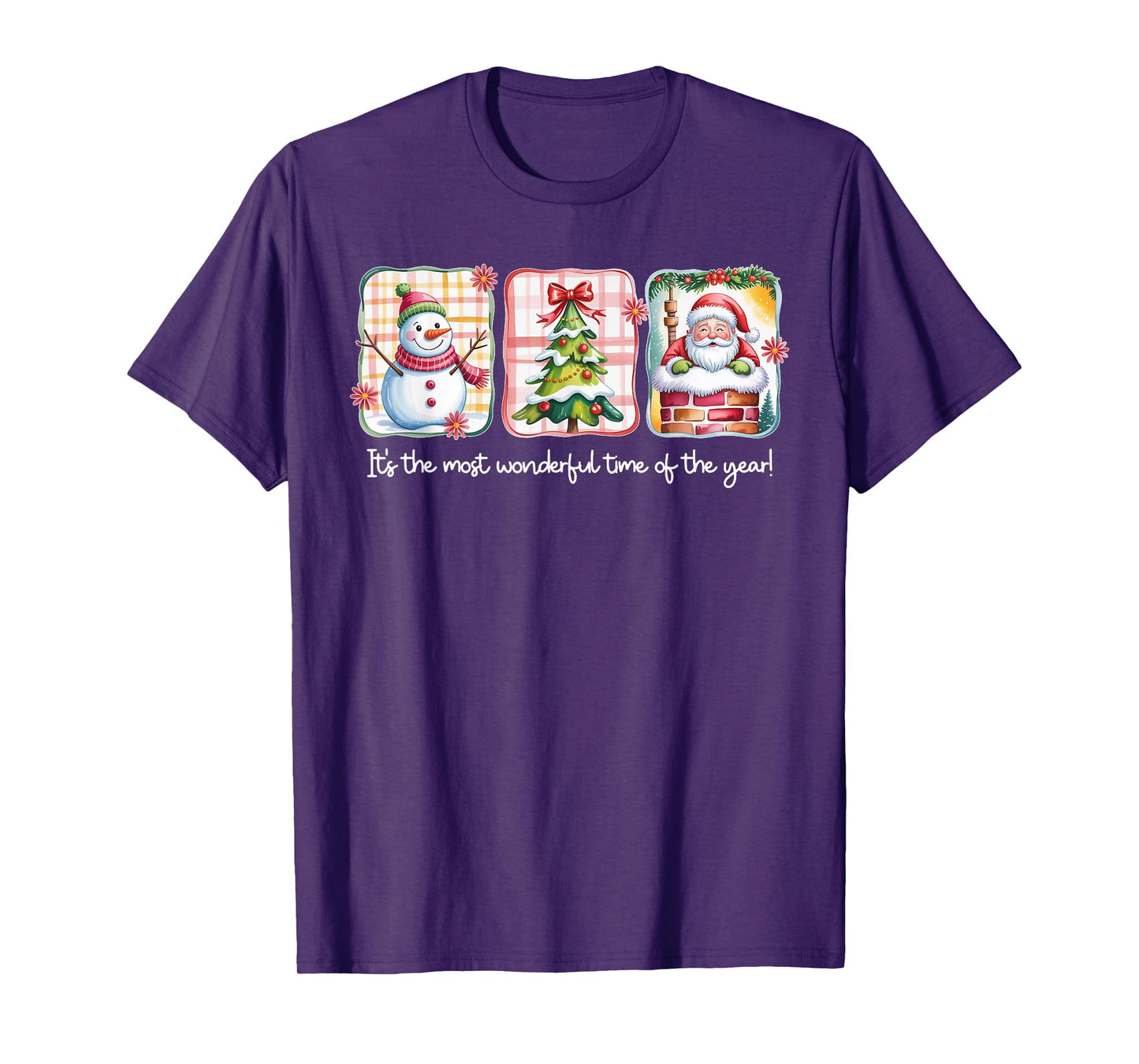 Christmas The Most Wonderful Time of The Year Plaid Snowman T-Shirt