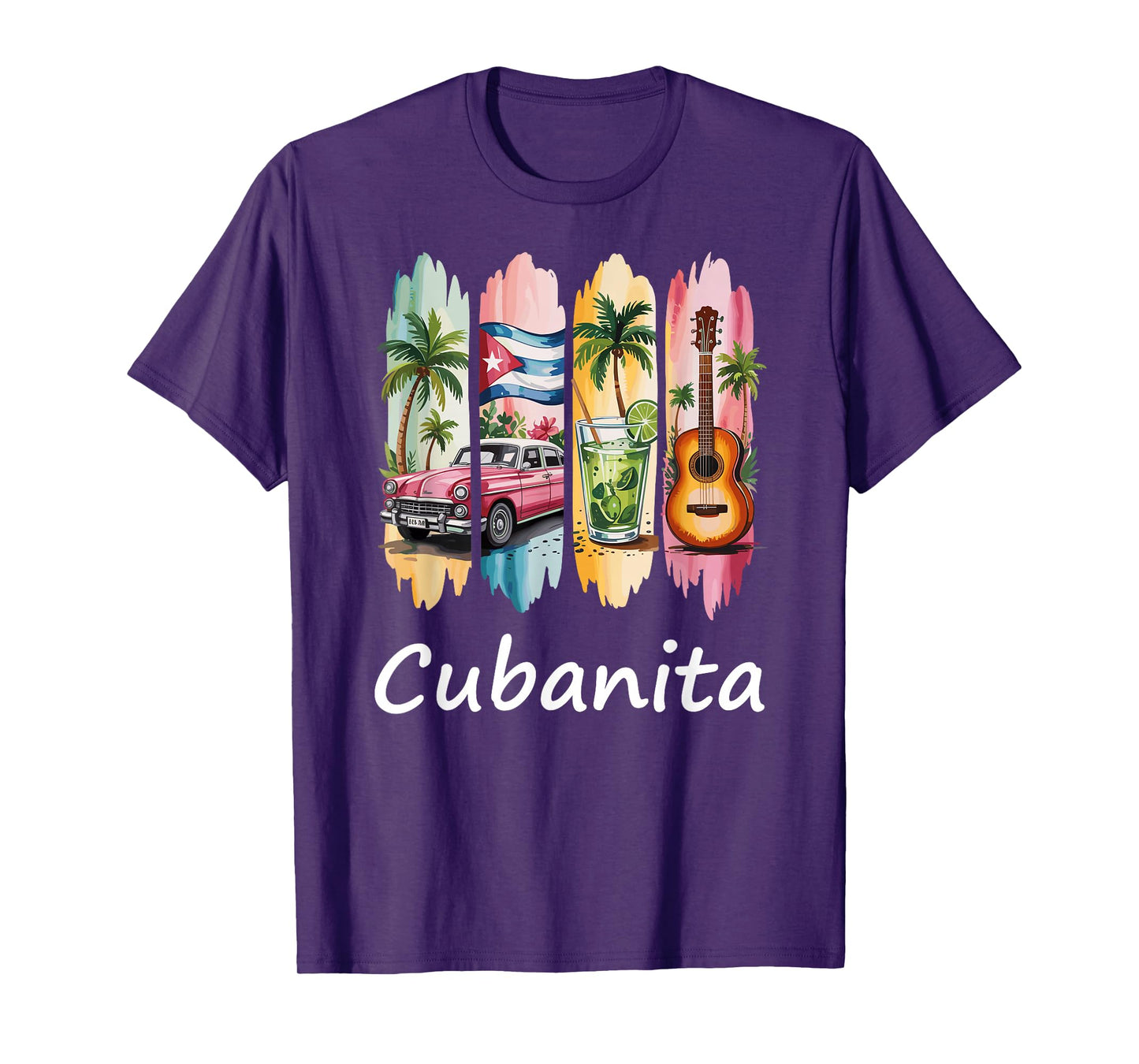 Proud Cubanita Cuban Flag Guitar Mojito Car Design T-Shirt