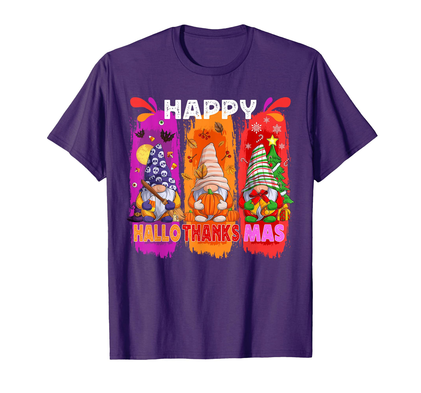 Happy Hallothanksmas Gnome Lover Halloween Merry Christmas T-Shirt