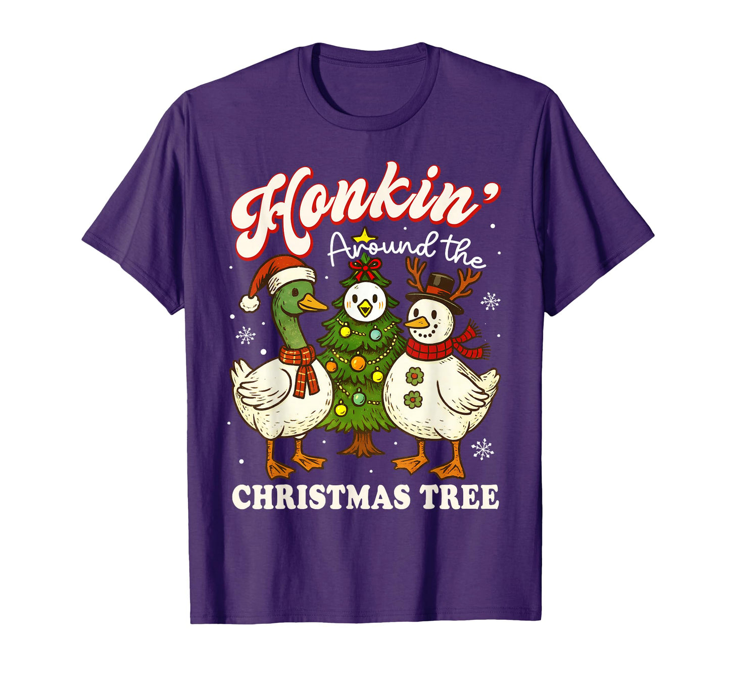 Funny Christmas Goose Honkin Around The Christmas Tree Xmas T-Shirt