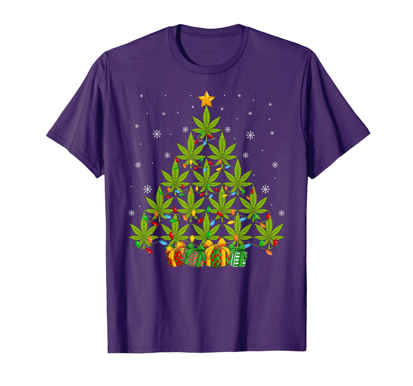Cannabis Christmas Tree Smoking Weed Marijuana Leaf Xmas T-Shirt