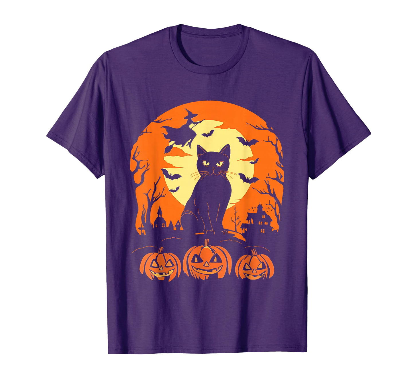 Black Cat and Pumpkin Halloween Scene for Everyone T-Shirt