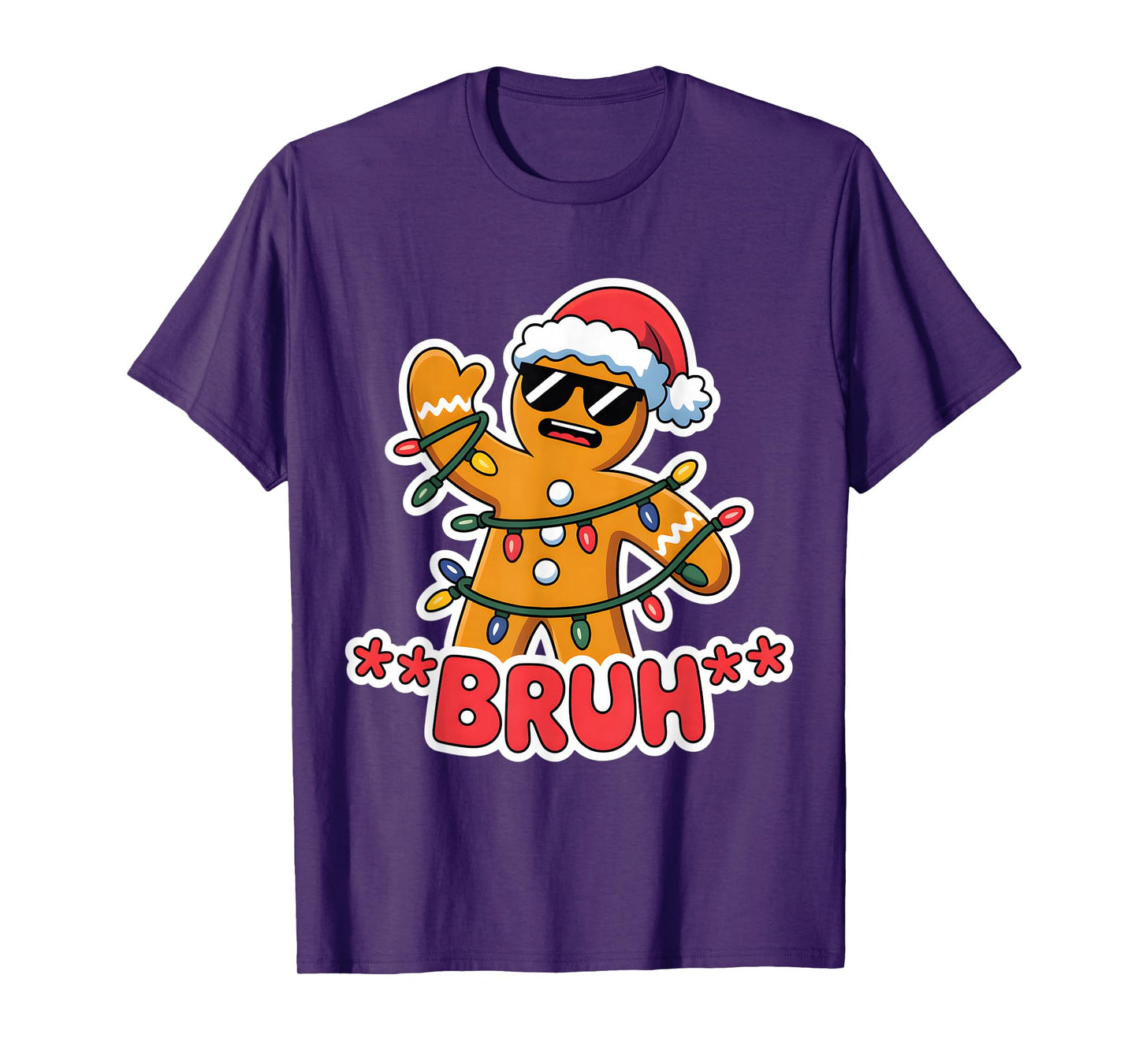 Funny Bruh Gingerbread Man Tangled Christmas Lights Boys Men T-Shirt