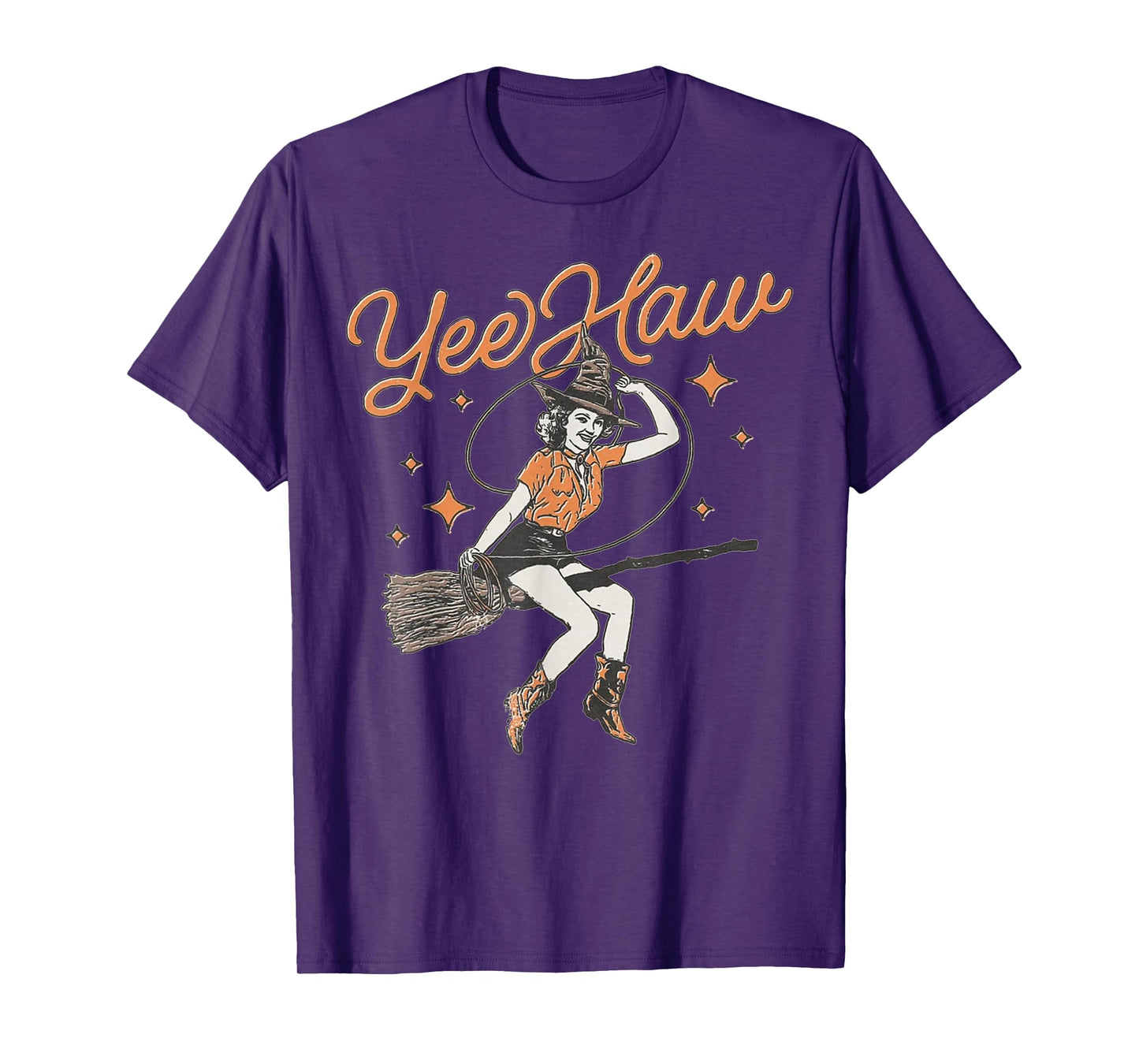 Yee Haw Vintage Halloween Cowgirl Witch on a Broom Funny T-Shirt