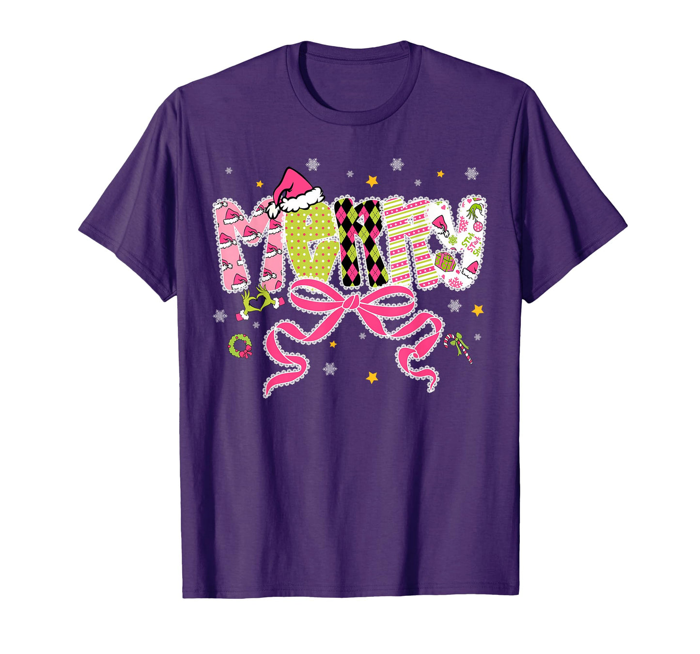 Coquette Bow Merry Christmas Xmas Snowflake Holiday Pajamas T-Shirt