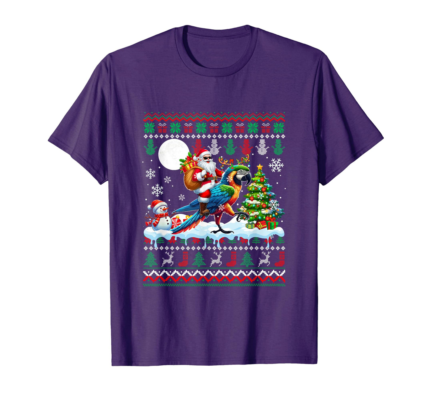 Santa Riding Reindeer Macaw Sweater Xmas Tree Snowman T-Shirt