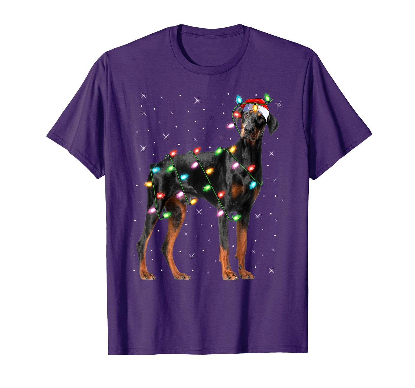 Doberman Dog Christmas Lights Santa Pet Dog Lover Xmas T-Shirt