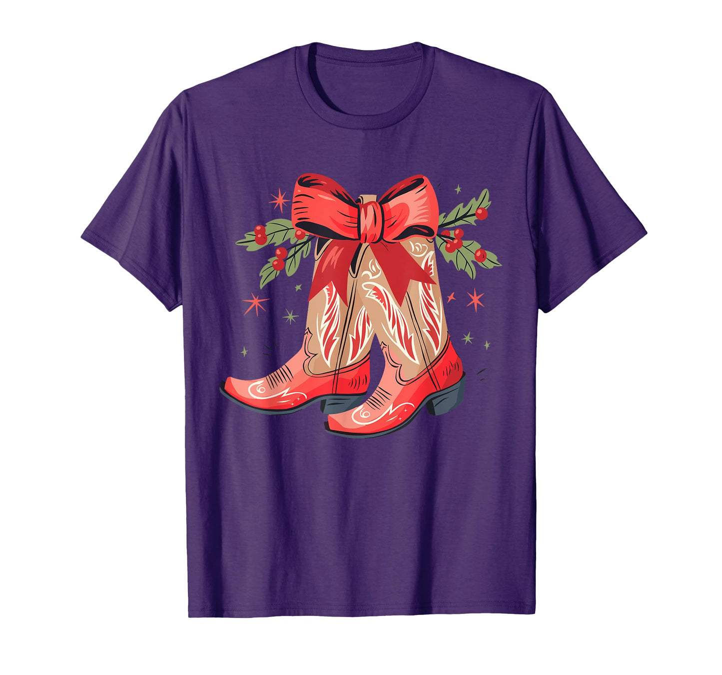Merry And Bright Cowgirl Boot Christmas Western Cowboy T-Shirt