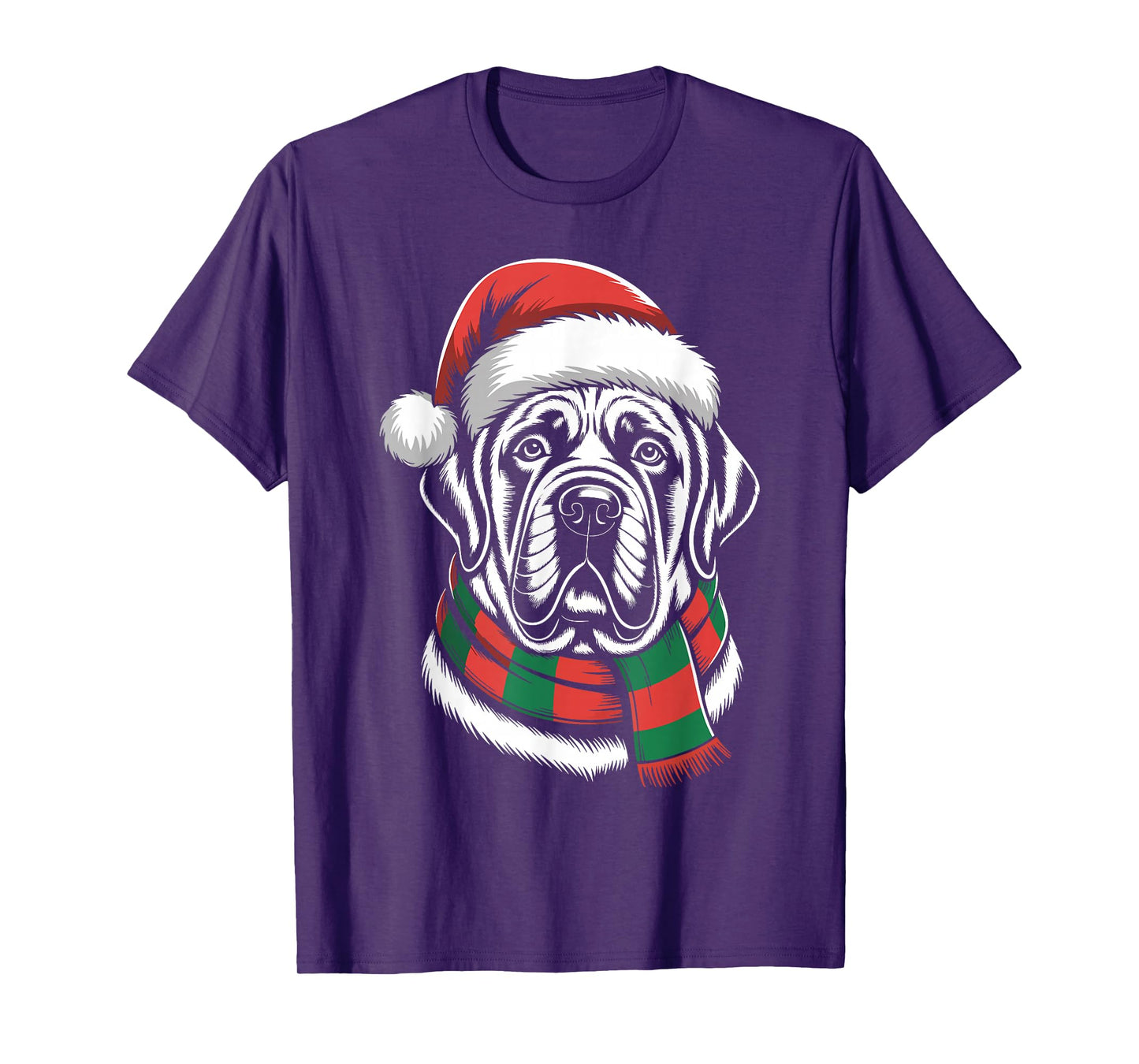 English Mastiff Dog Xmas Santa Hat Scarf Christmas Costume T-Shirt