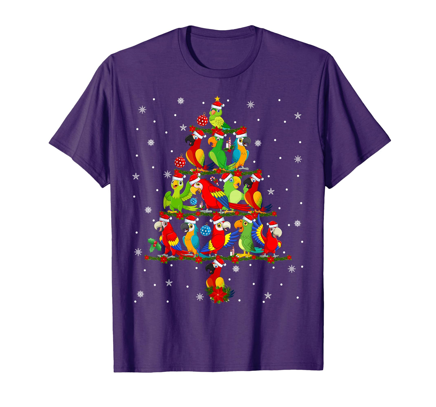 Macaw Parrots Xmas Tree Lights Tropical Birds Christmas T-Shirt