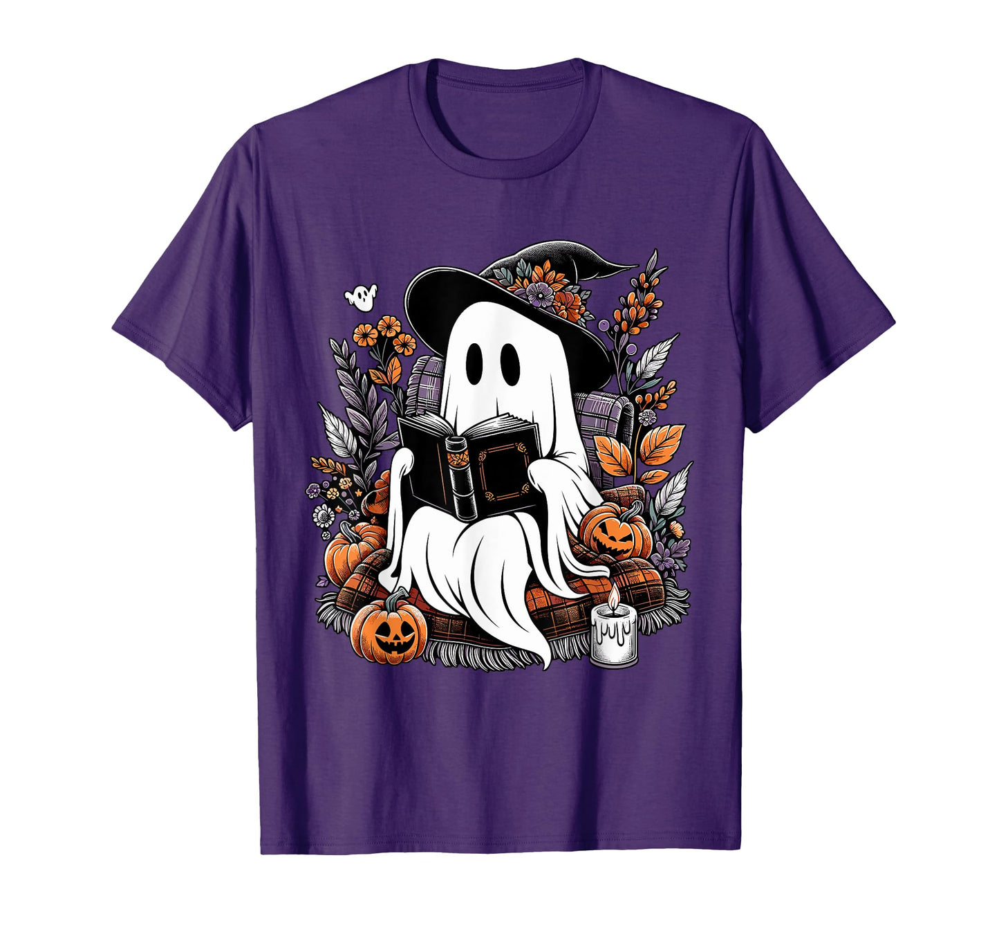 Ghost Reading Books Pumpkin Halloween T-Shirt