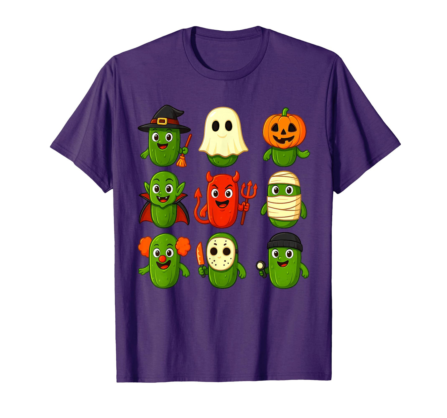 Cute Pickles Witch Pumpkin Mummy Ghost Costume Halloween Day T-Shirt