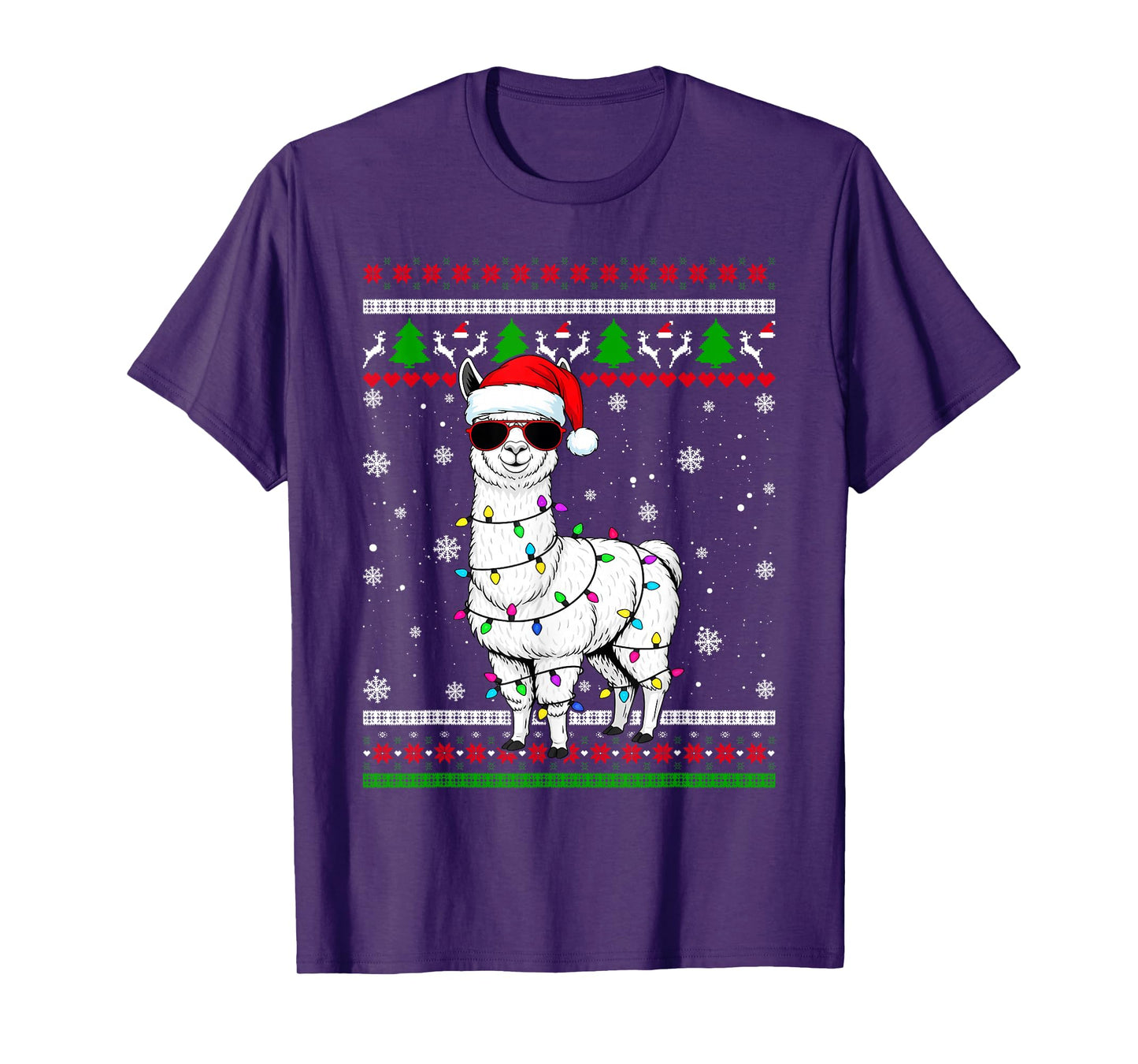 Alpaca Santa Lights Christmas Funny Ugly Sweater T-Shirt
