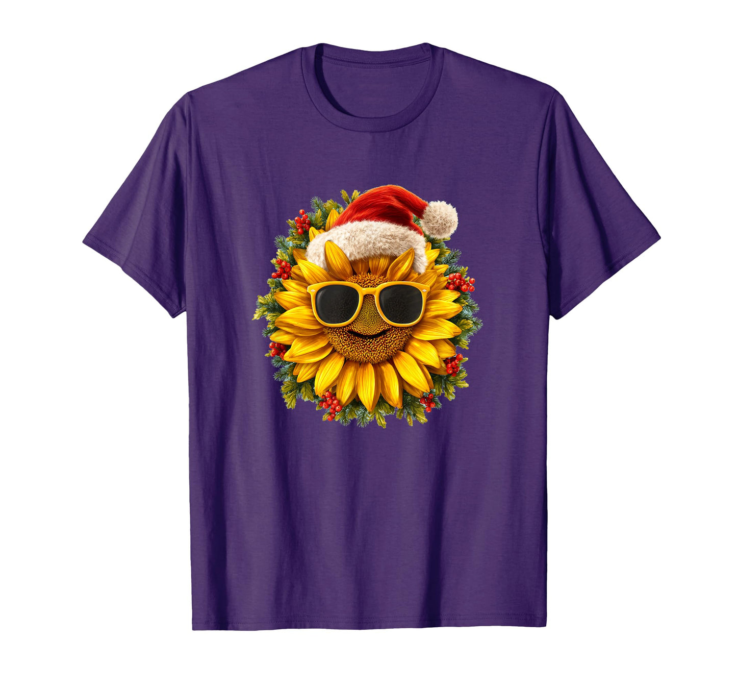 Yule Sunflower Plant with Santa Hat for Adults and Kids T-Shirt