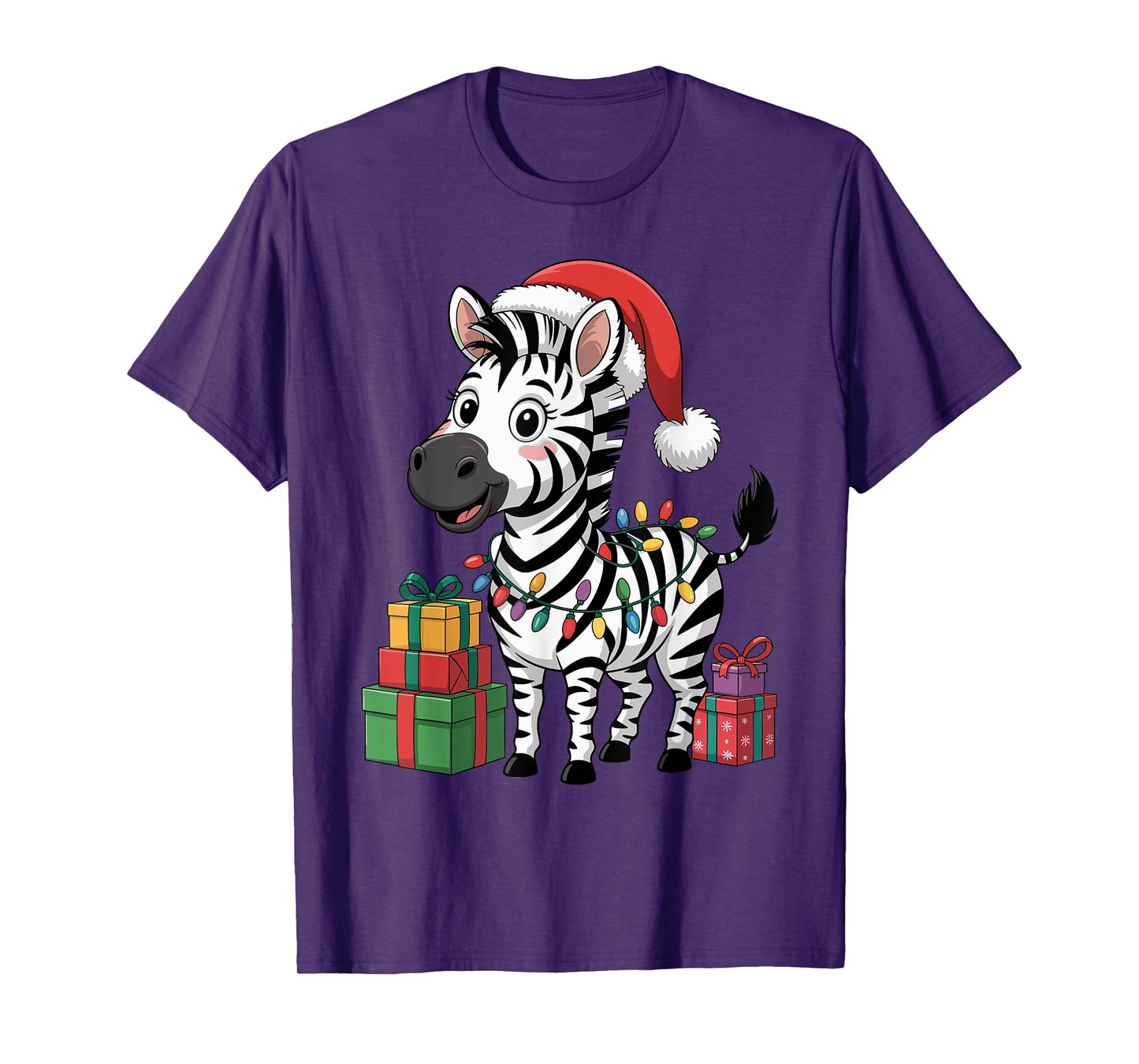 Funny Zebra Santa Hat Animals Lovers Ugly Christmas Pajamas T-Shirt