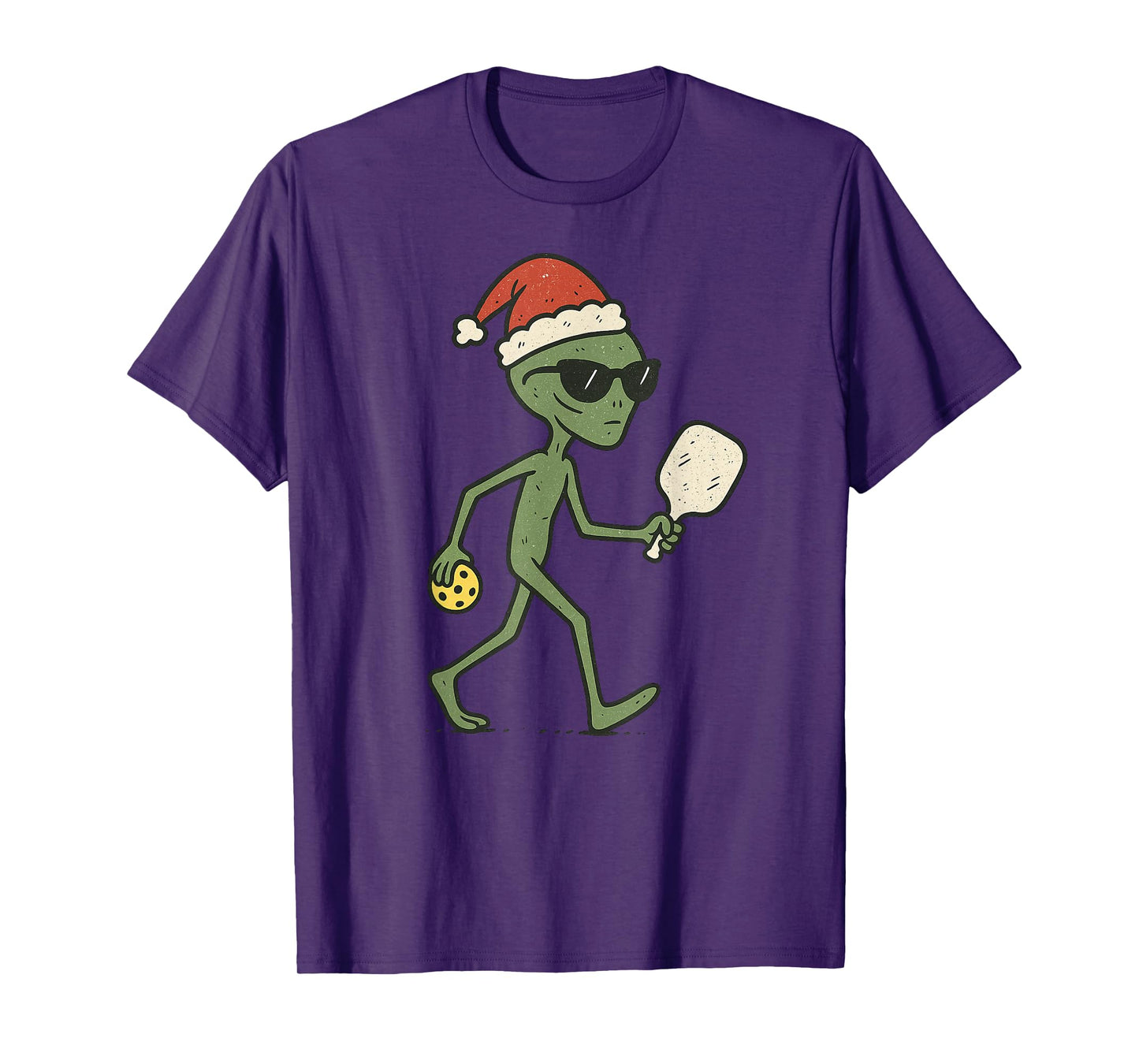 Alien Playing Pickleball Christmas Vintage Funny Xmas T-Shirt