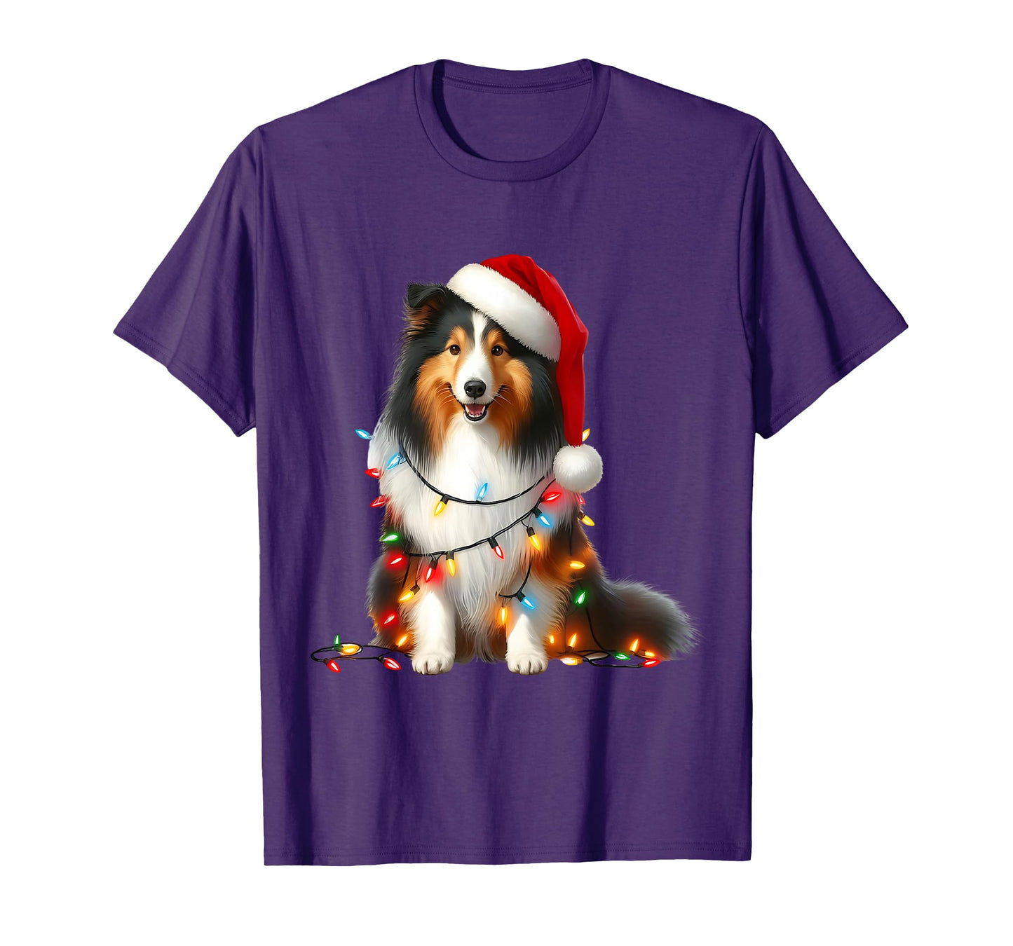 Shetland Sheepdog Dog Christmas Lights Santa Hat Dog Lover T-Shirt