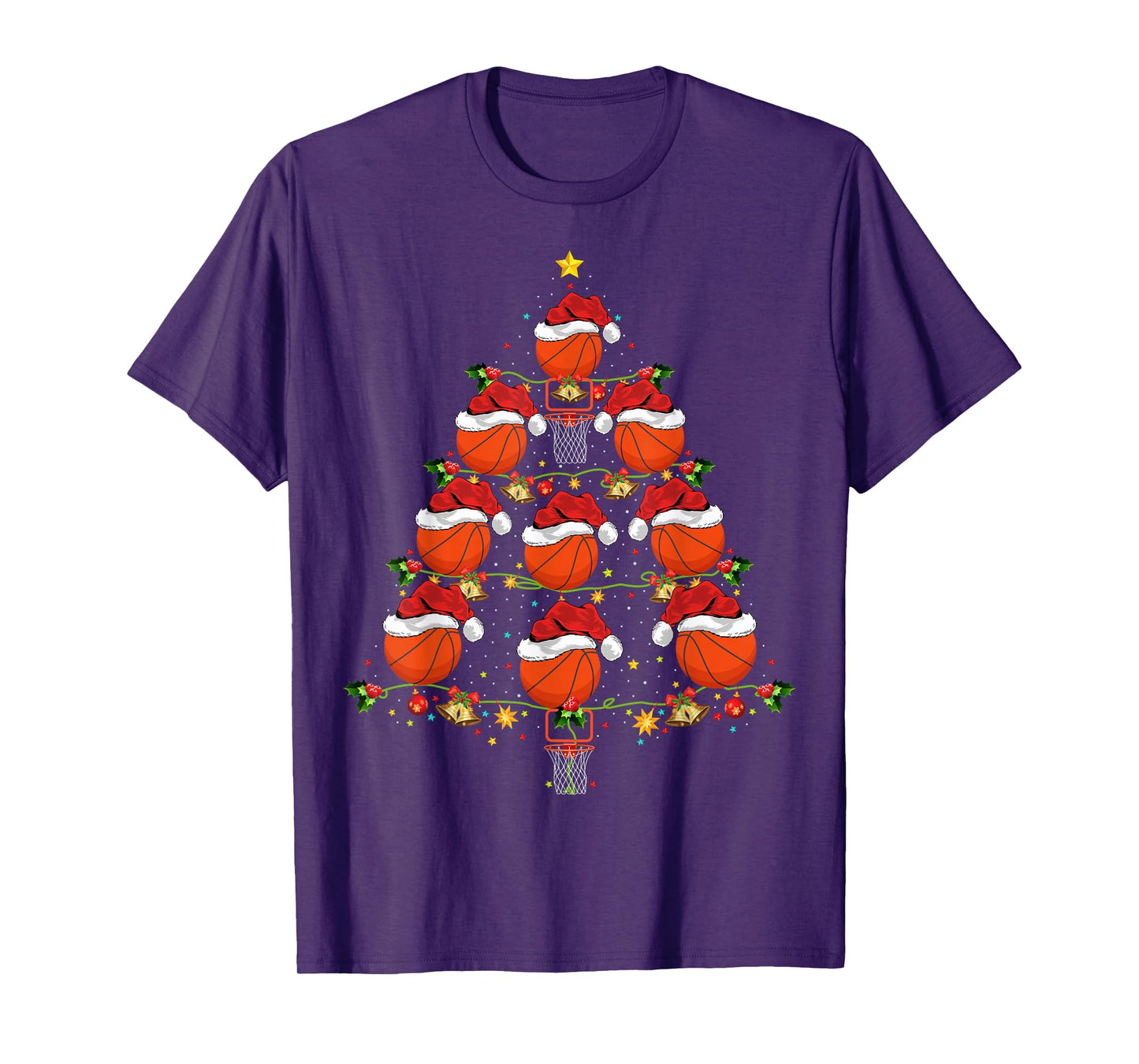 Basketball Christmas Tree Lights Ugly Basketball Player Xmas T-Shirt