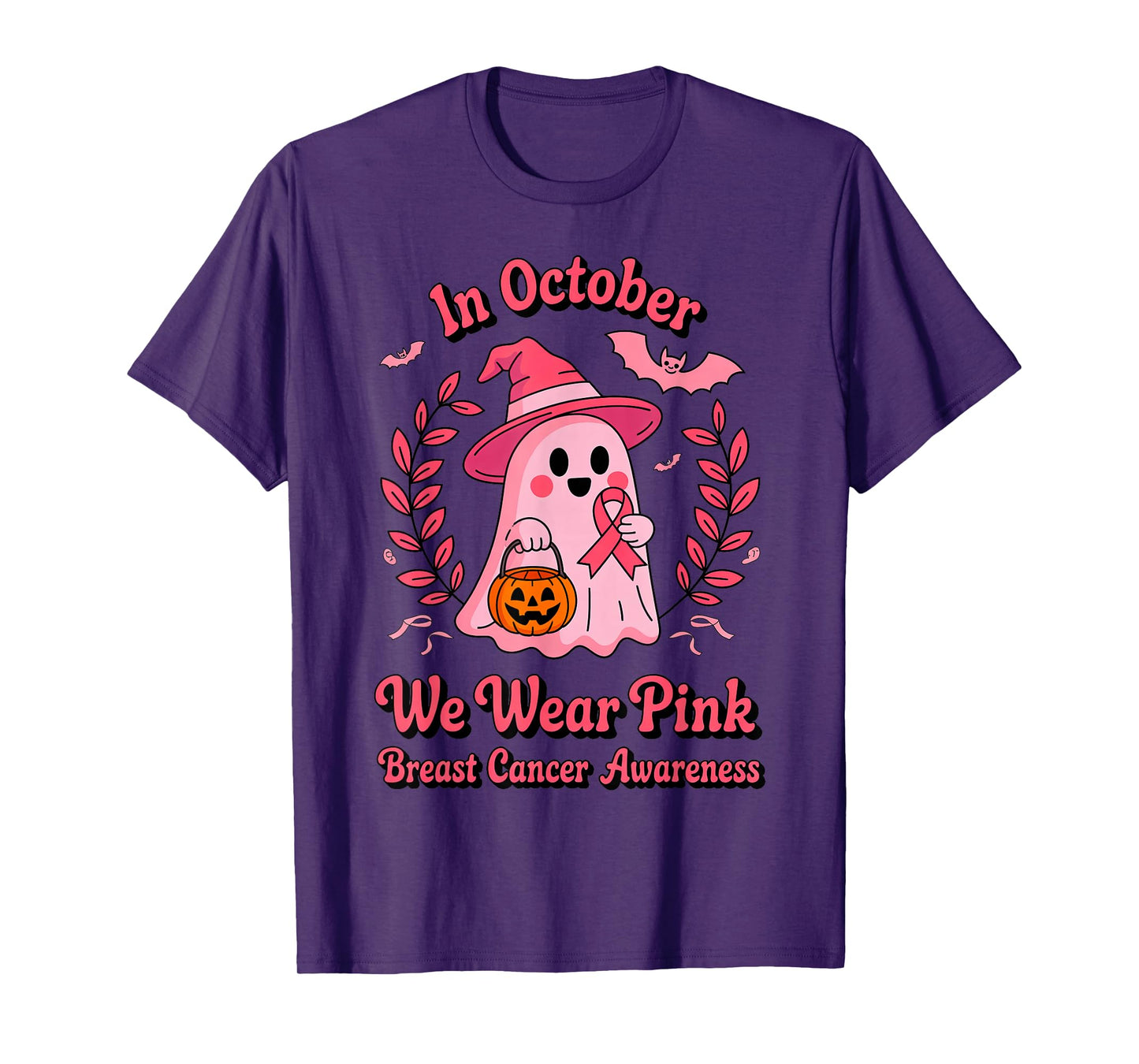 Breast Cancer Survivor in October We Wear Pink Ghost Pumpkin T-Shirt