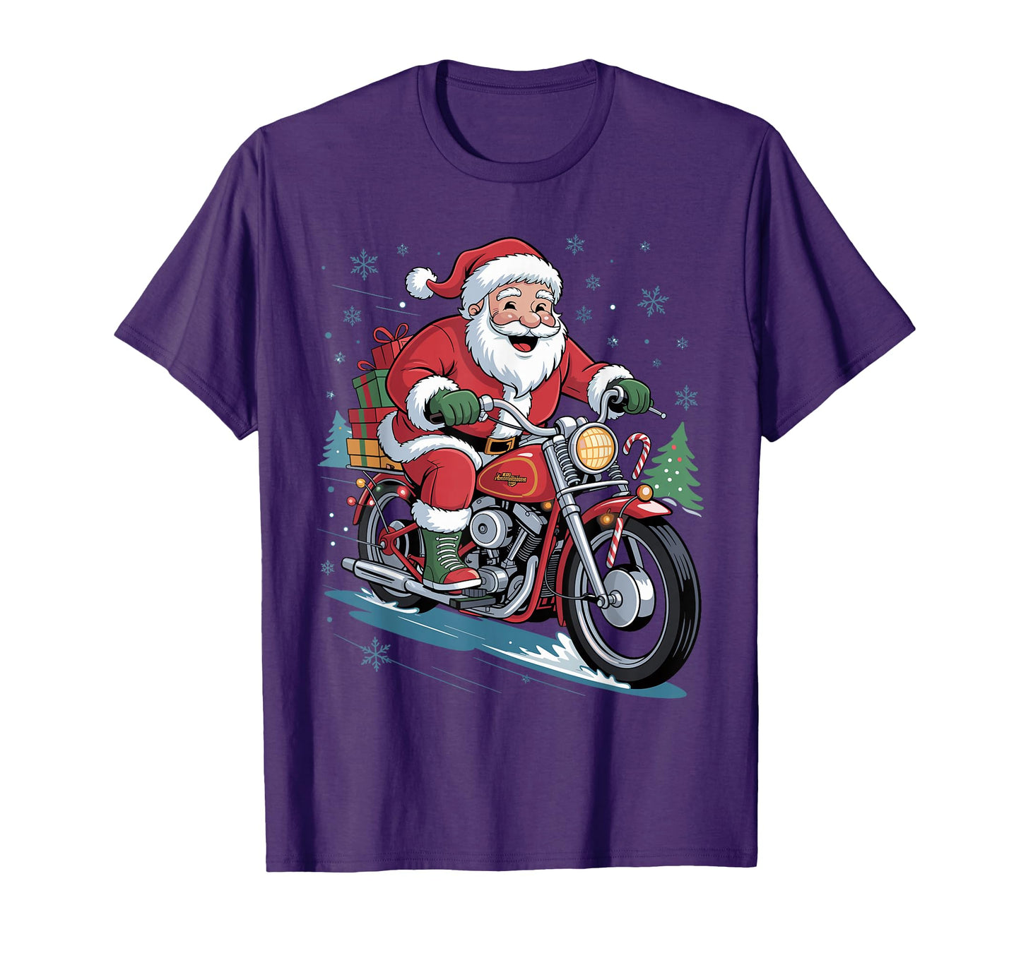 Funny Santa Riding Motorcycle Holiday Christmas Xmas Pajama T-Shirt