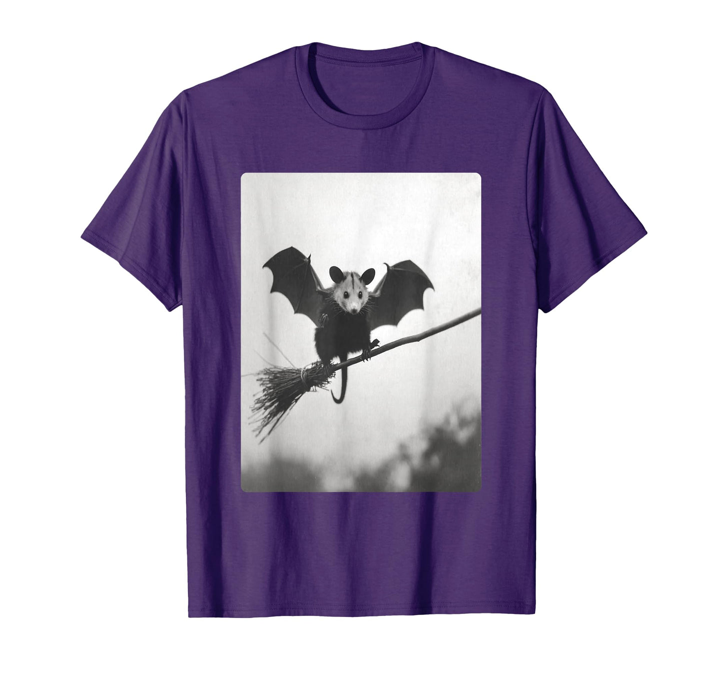 Gothic Opossum Witch Broom Bat Wings Spooky Halloween Animal T-Shirt
