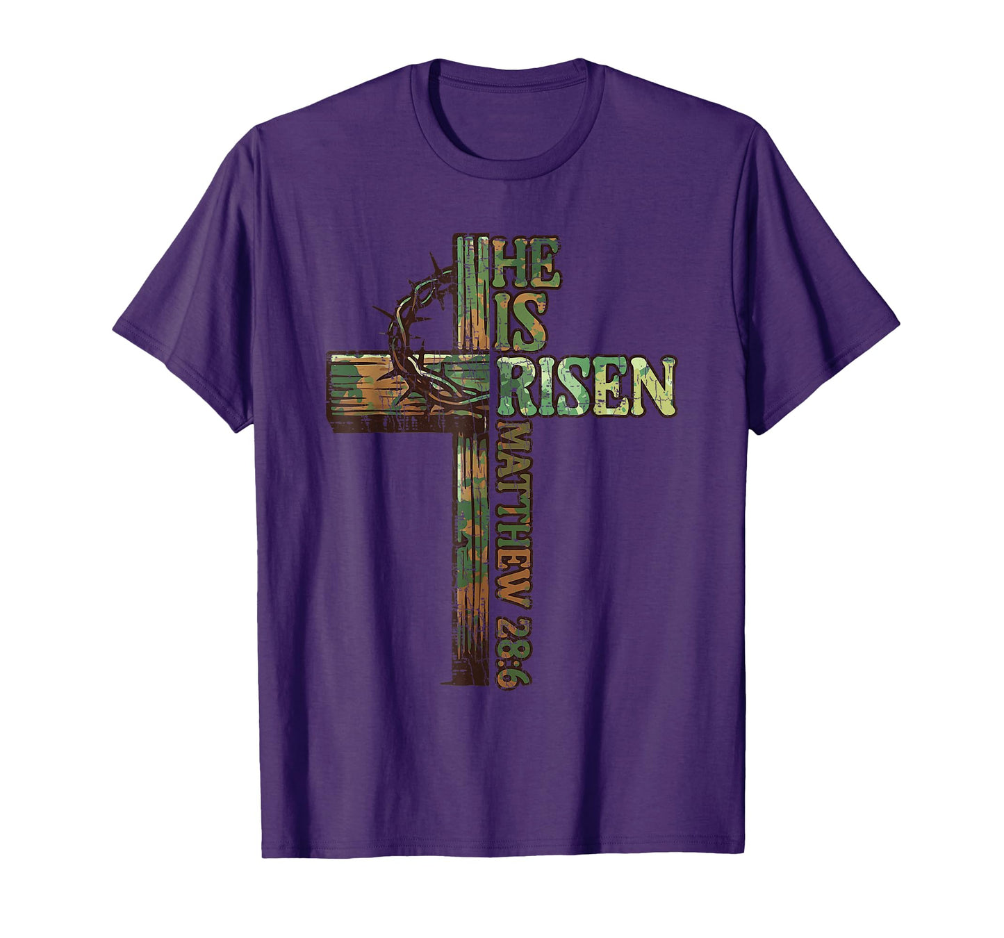 Vintage Camo Cross He Is Risen Jesus Christian Religious T-Shirt