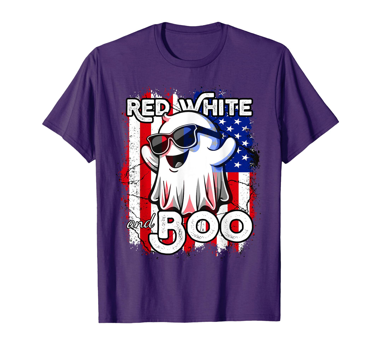 Red White and Boo Ghost Patriotic American Halloween T-Shirt