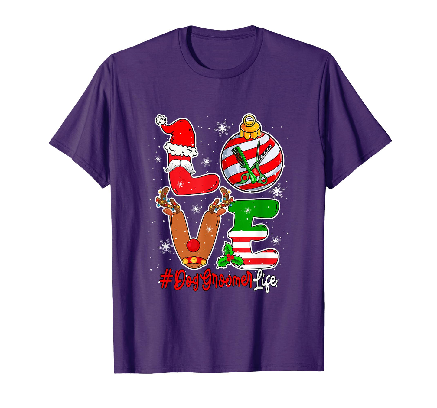 Love Dog Groomer Christmas Santa Reindeer Costume Job Team T-Shirt