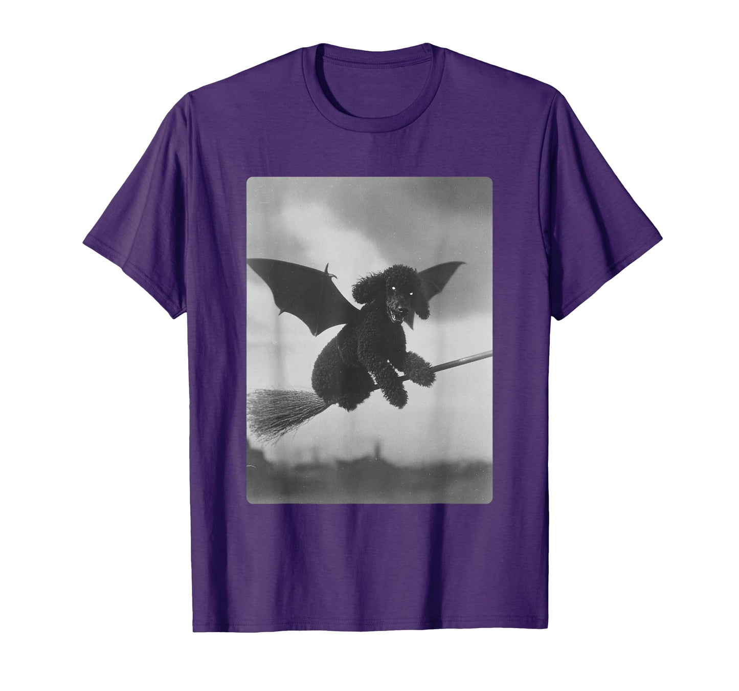 Gothic Poodle Witch Broom Bat Wings Spooky Halloween Dog T-Shirt