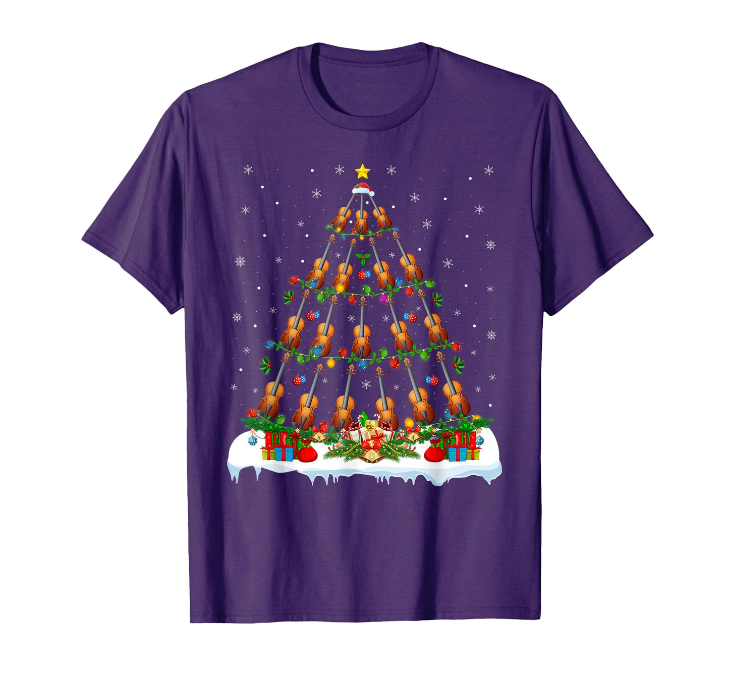 Violin Christmas Tree Lights Violin Music Lover Musical Xmas T-Shirt