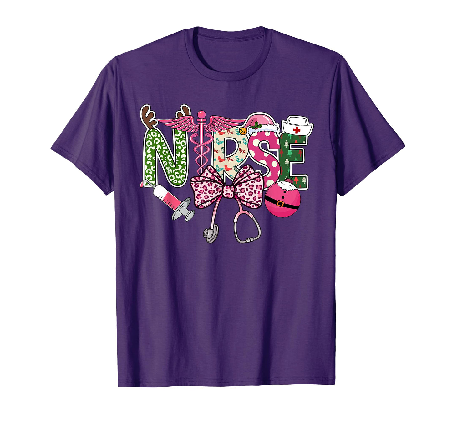 Coquette Nurse Christmas Retro Bow Women Mom Girl T-Shirt