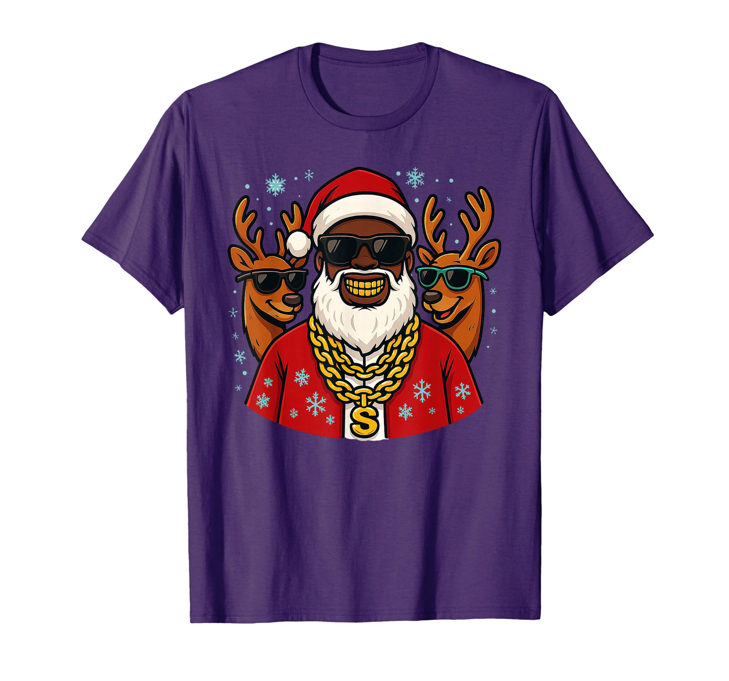Santa Hip Hop Christmas with Chains, Grill and Reindeer T-Shirt