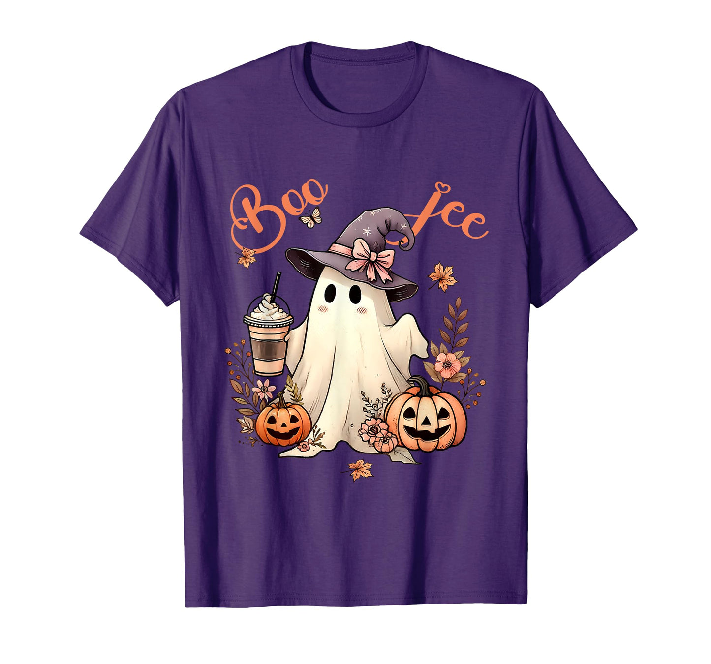 Boo Jee Ghost Drinking Coffee Coquette Bow Halloween Women T-Shirt