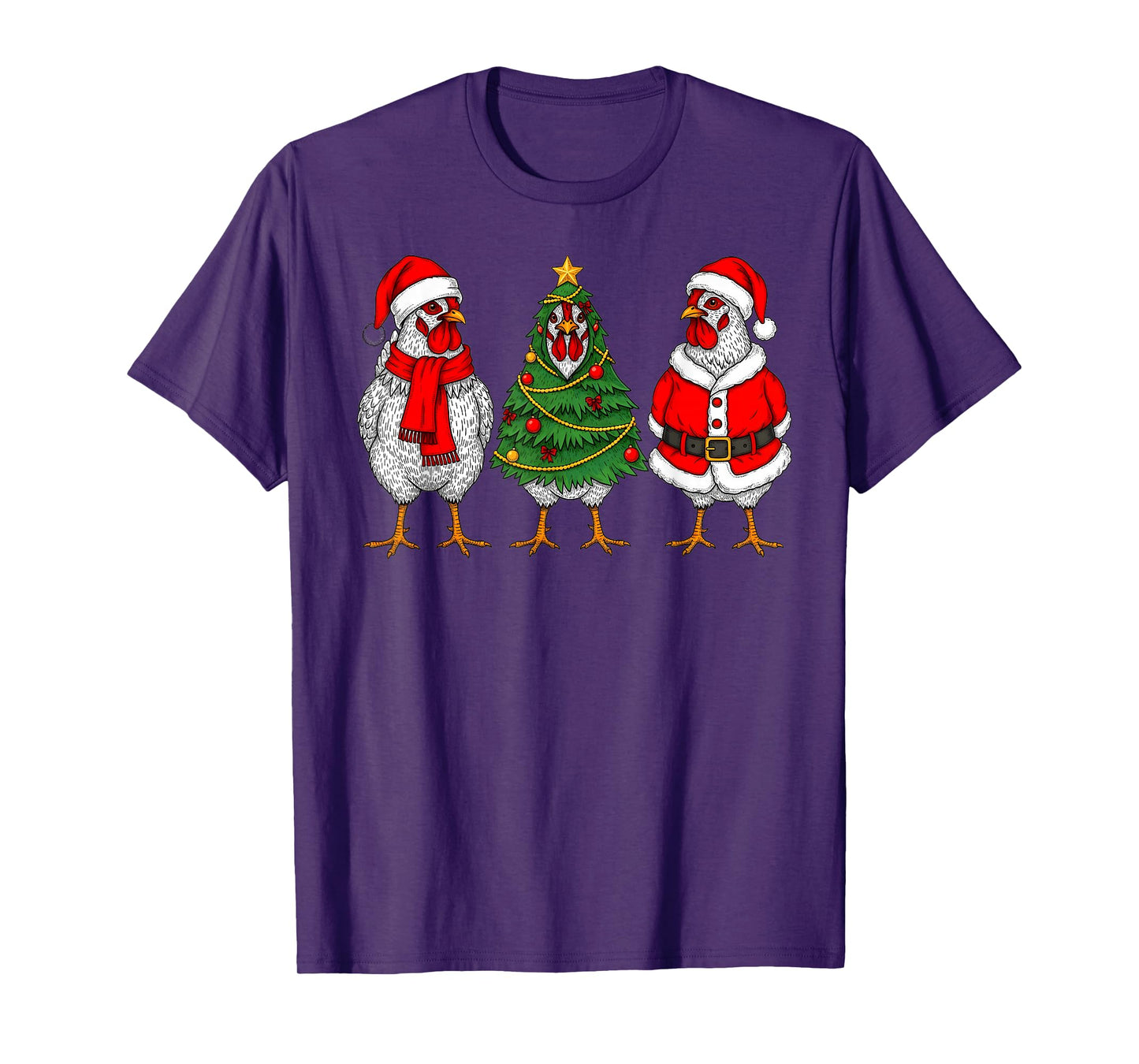 Funny Chicken Farm Christmas Lights Cute Xmas Holiday Santa T-Shirt