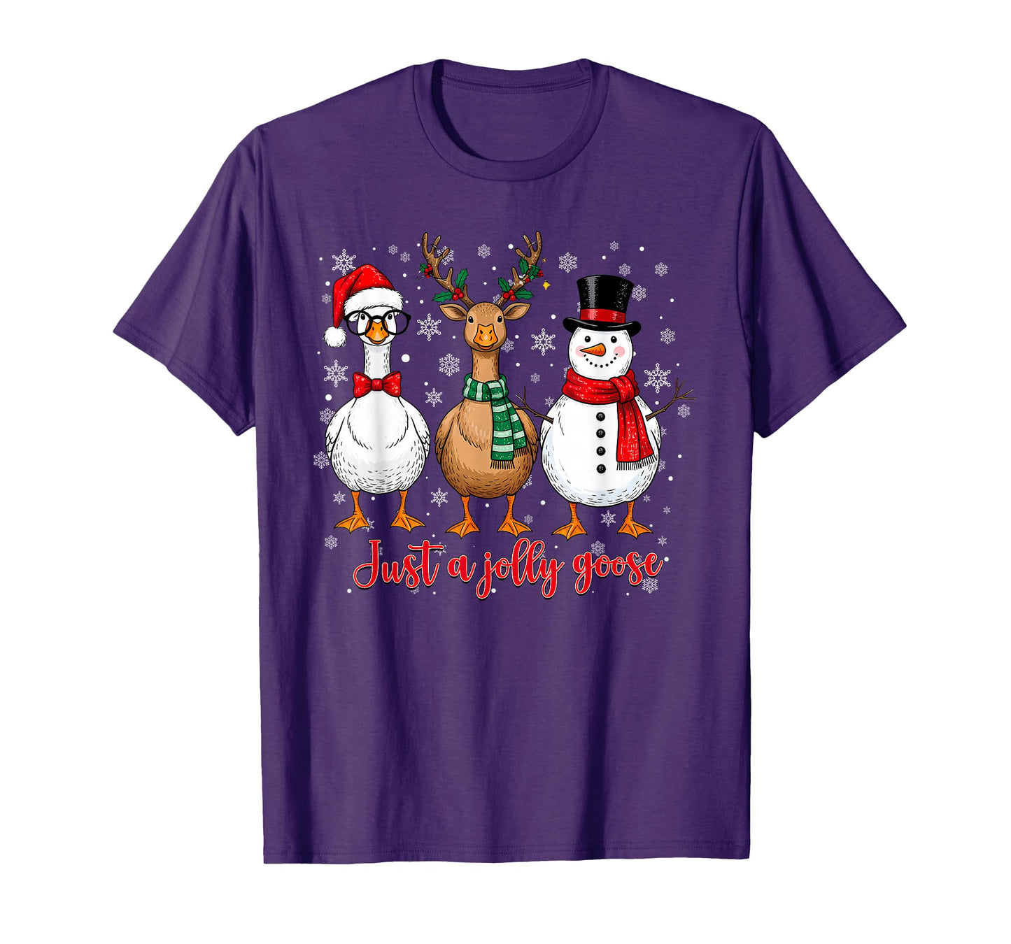 Just A Jolly Goose Merry Goosemas Christmas Santa Reindeer T-Shirt