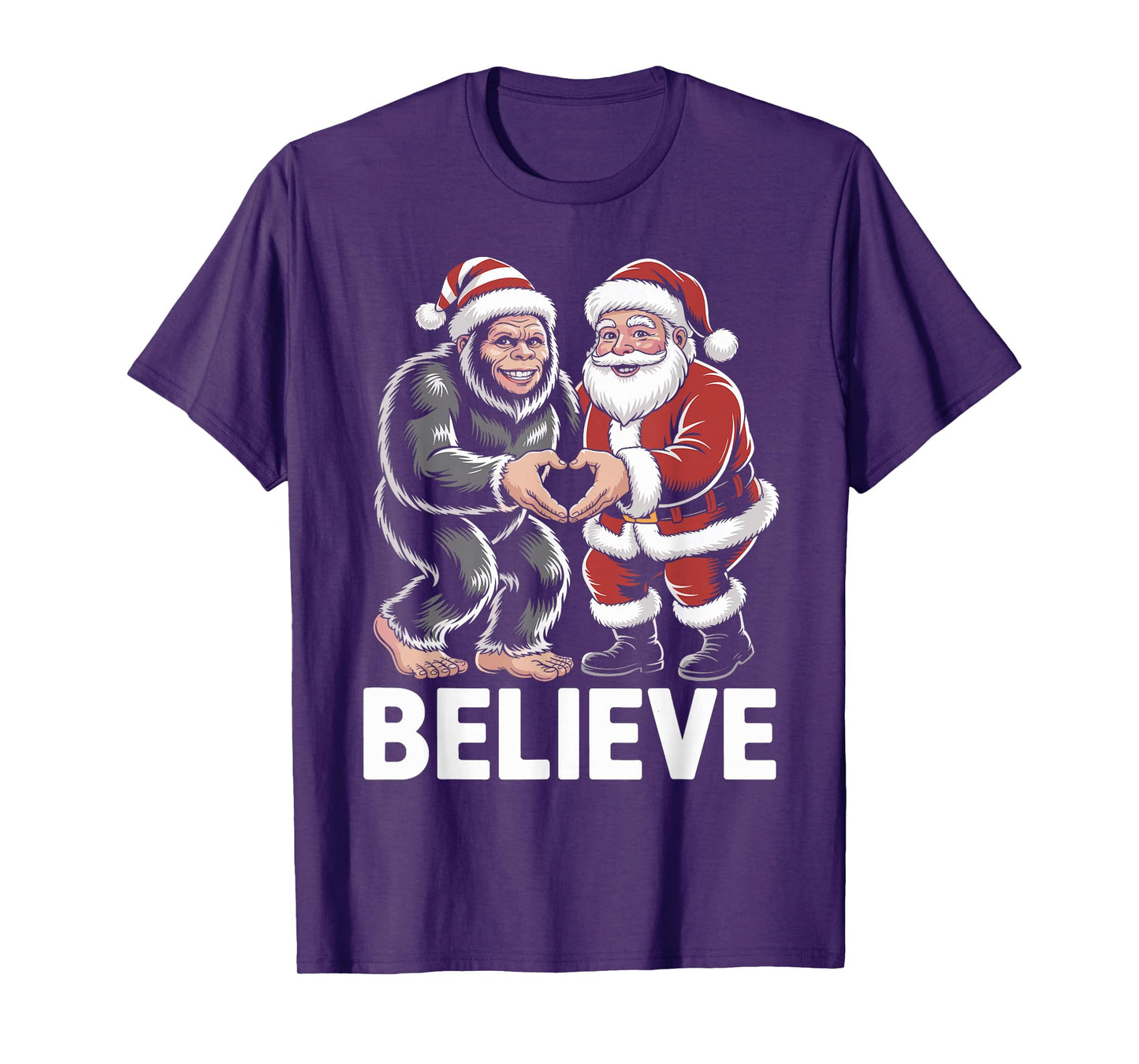 Believe Bigfoot Santa Funny Christmas T-Shirt