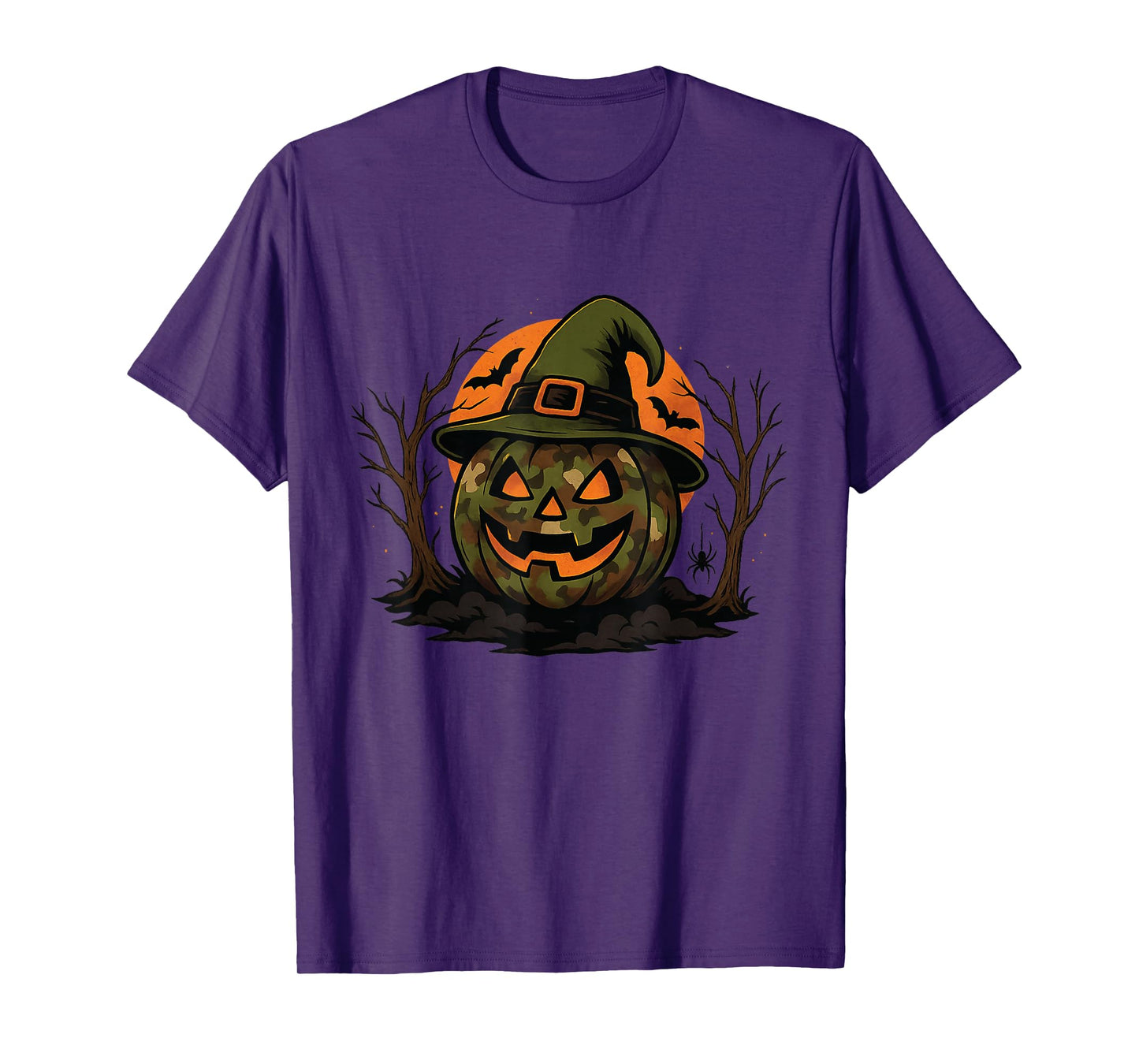 Spooky Camo Camouflage Pumpkin and Witch Hat Funny Hunting T-Shirt