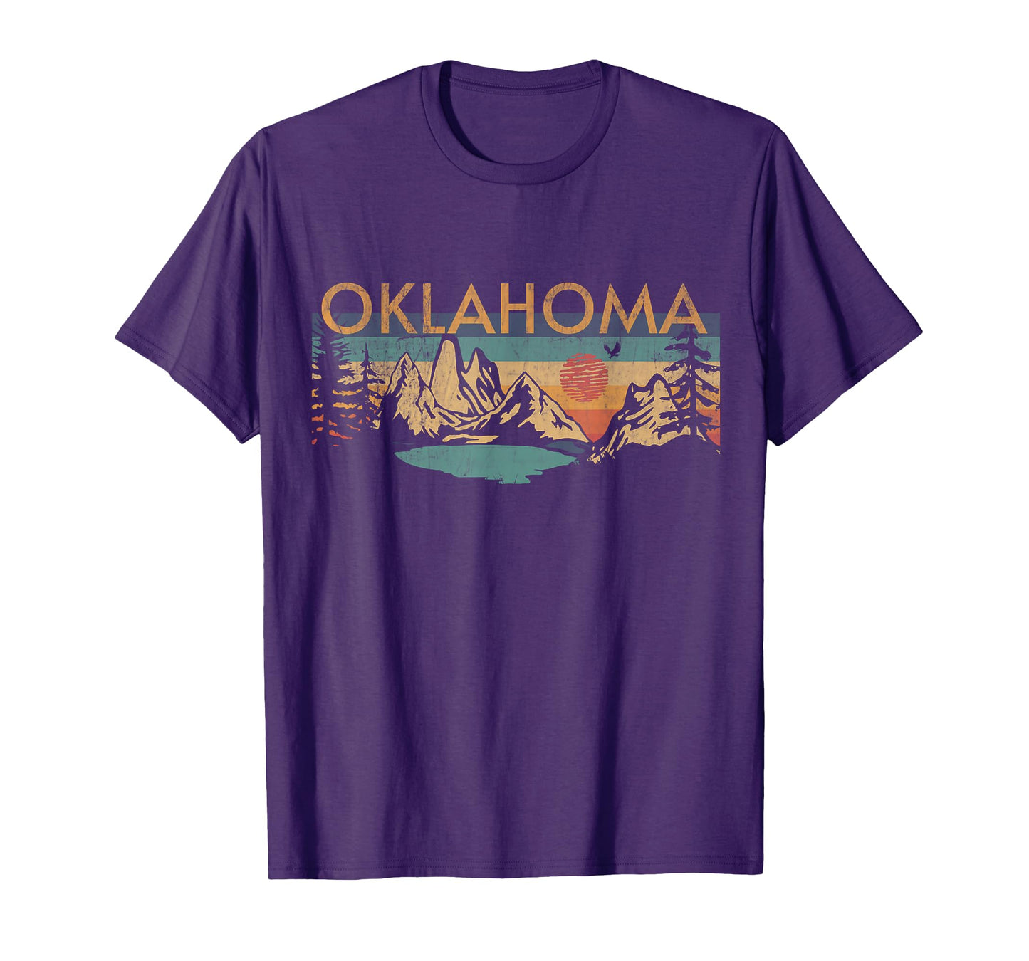 Oklahoma USA Outdoor Vintage Unisex-Adults Retro Sunset T-Shirt Grey Small