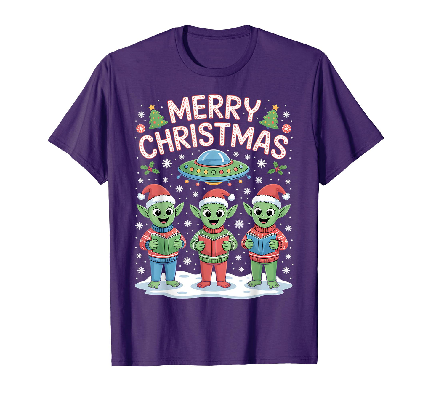 Funny Alien Trio Merry Ugly Christmas Santa Hat Gifts Xmas T-Shirt