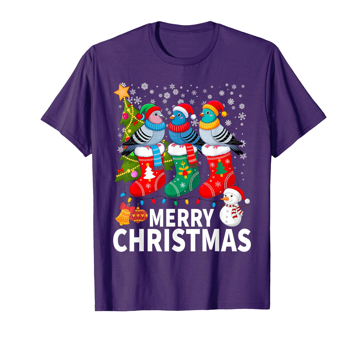 Christmas Pigeon Santa Hat Lights Xmas Funny T-Shirt