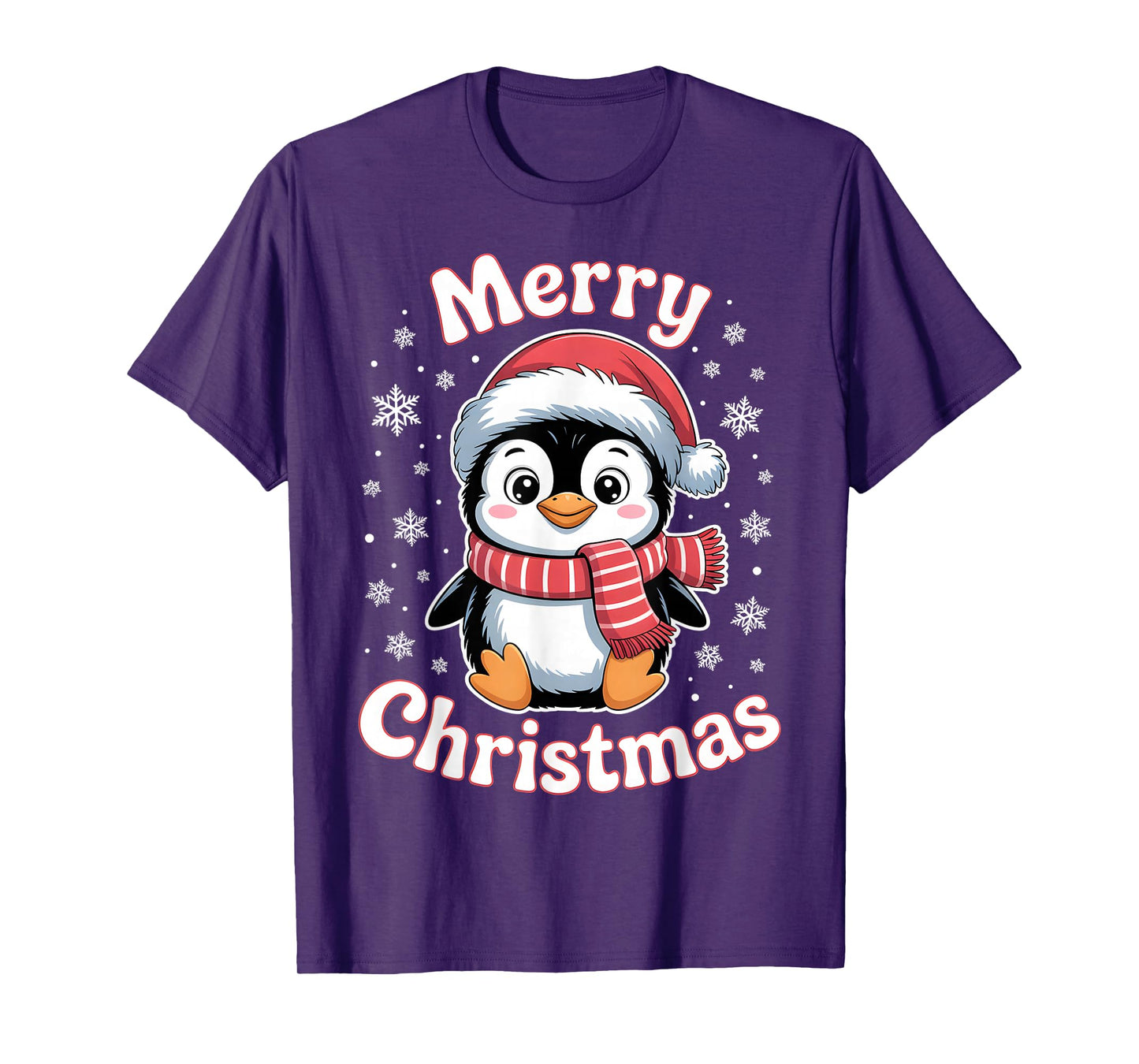 Merry Christmas Penguin Cute Santa Hat Snowflake Holiday T-Shirt