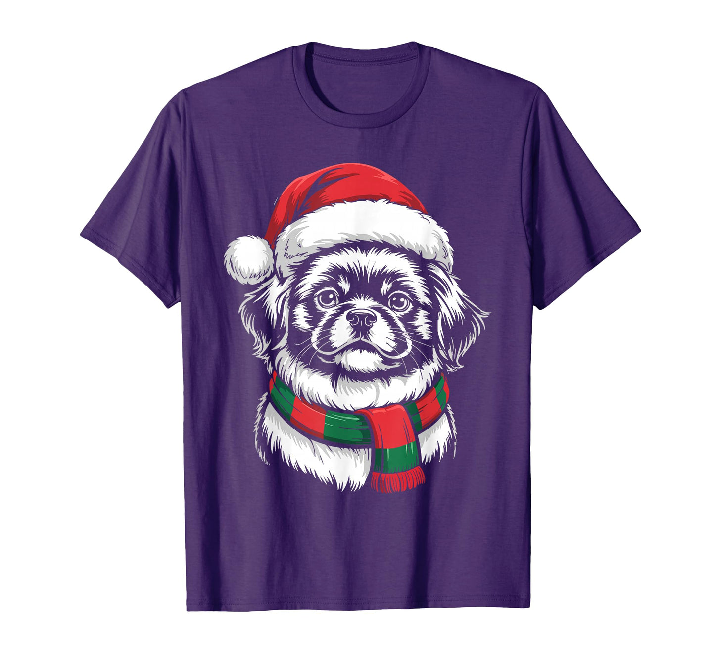 Pekingese Dog Xmas Santa Hat Scarf Christmas Costume T-Shirt